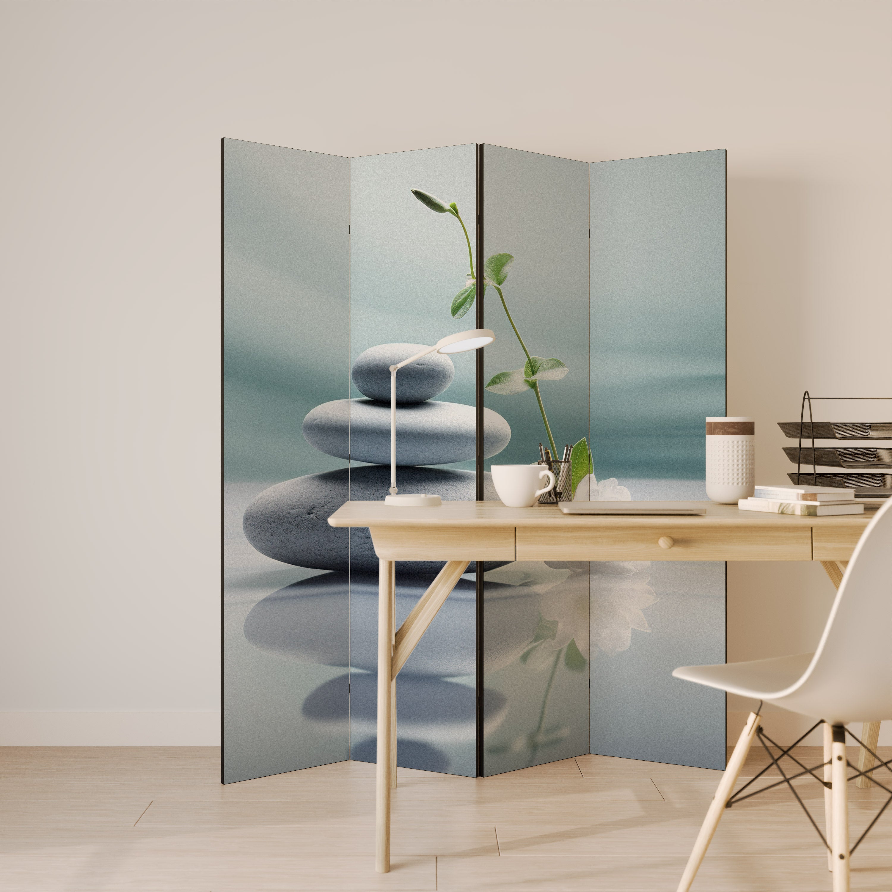 TRANQUIL STONE BALANCE Decorative 4-Panel Room Divider