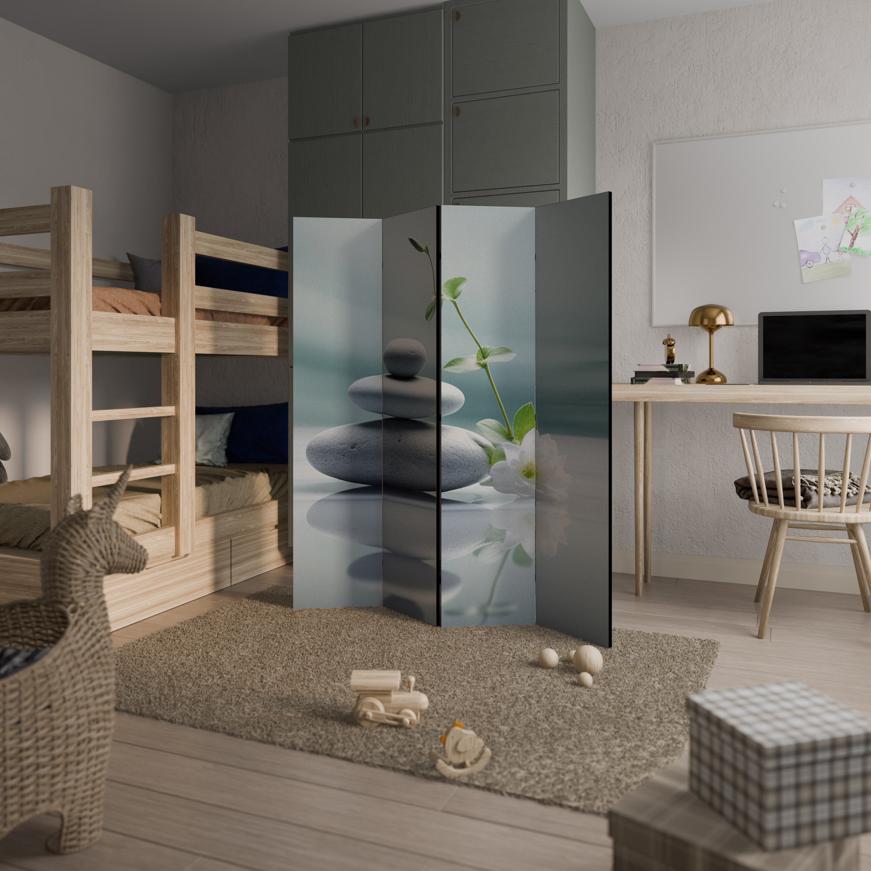 TRANQUIL STONE BALANCE Decorative 4-Panel Room Divider
