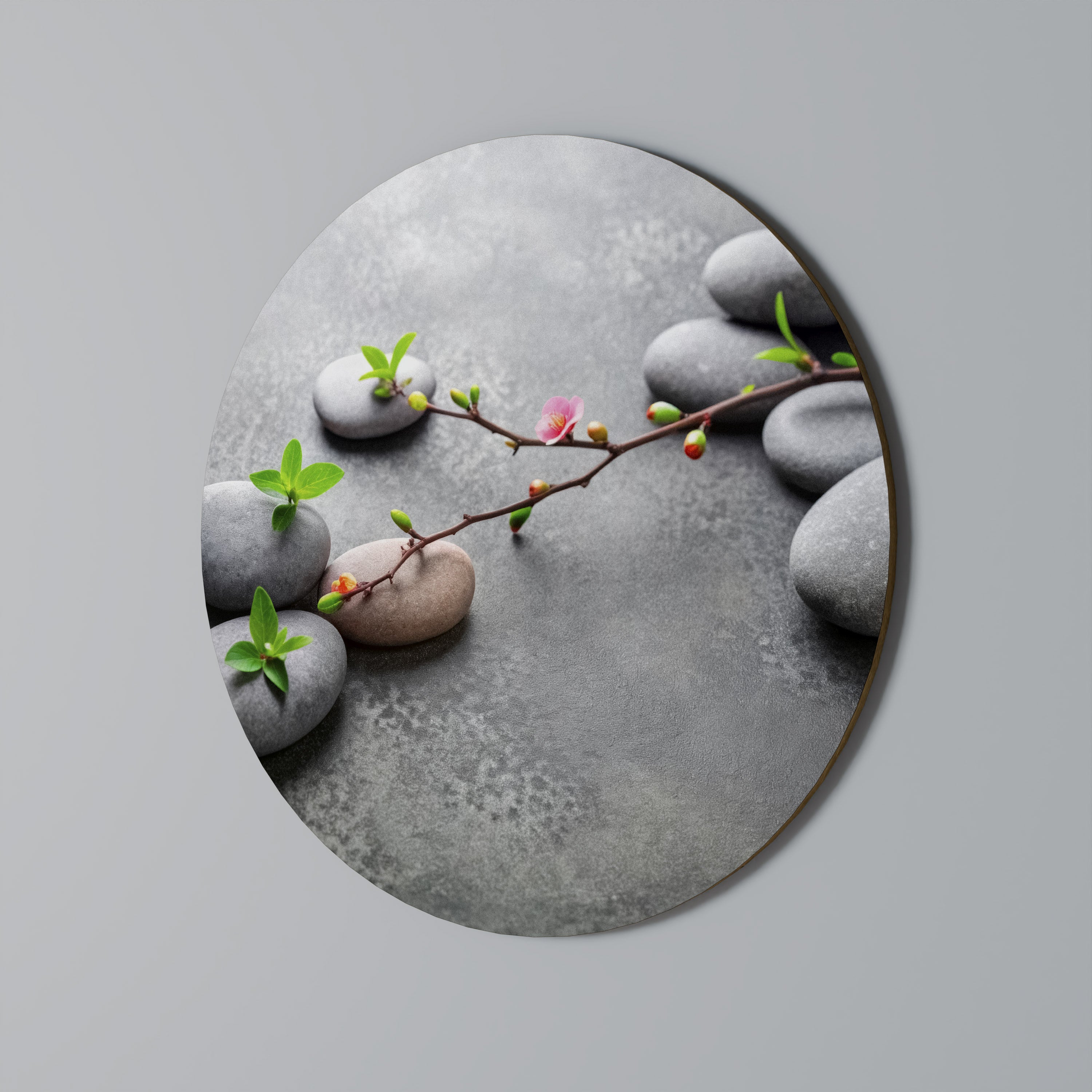 PIEDRAS Y FLORES Arte de pared redondo