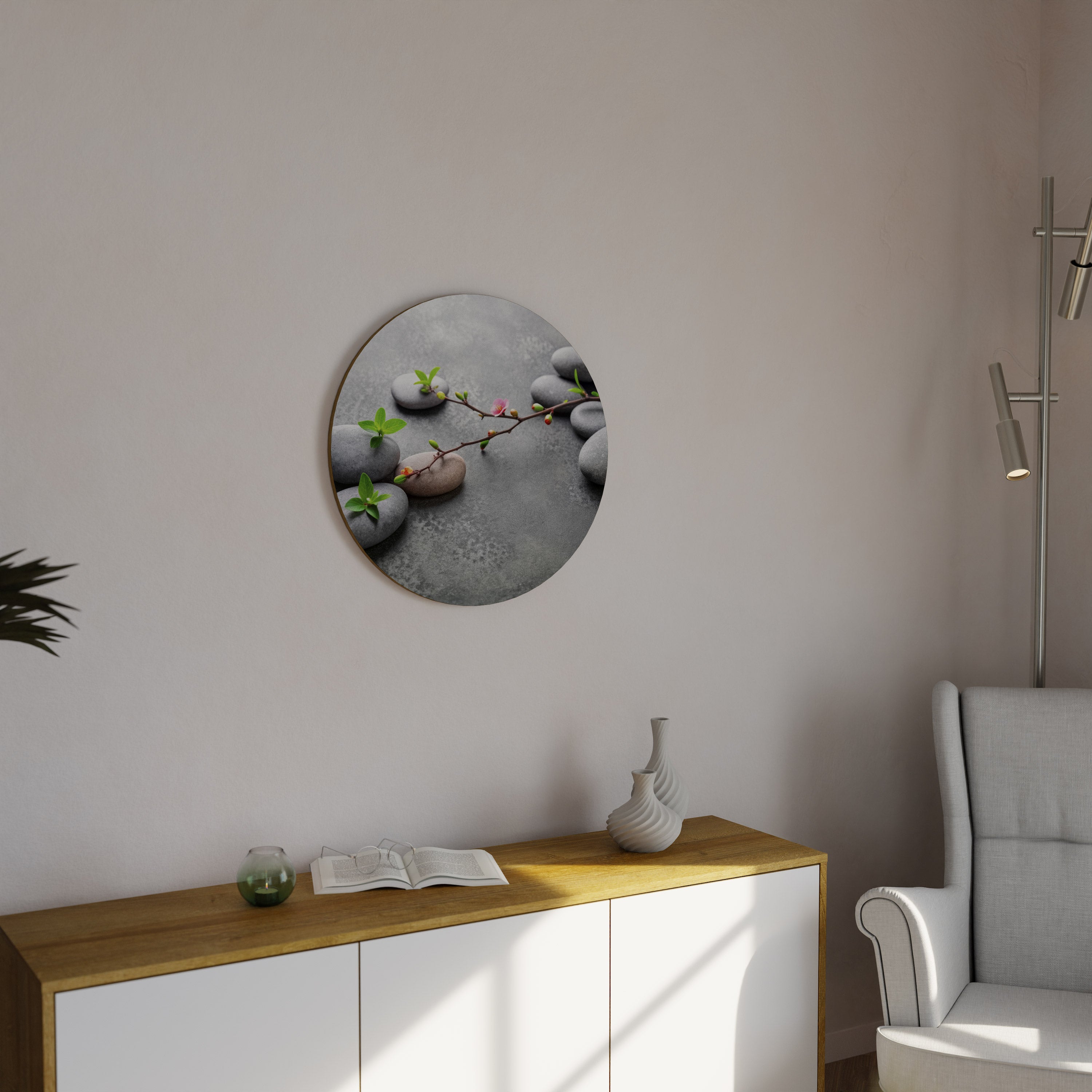 PIEDRAS Y FLORES Arte de pared redondo