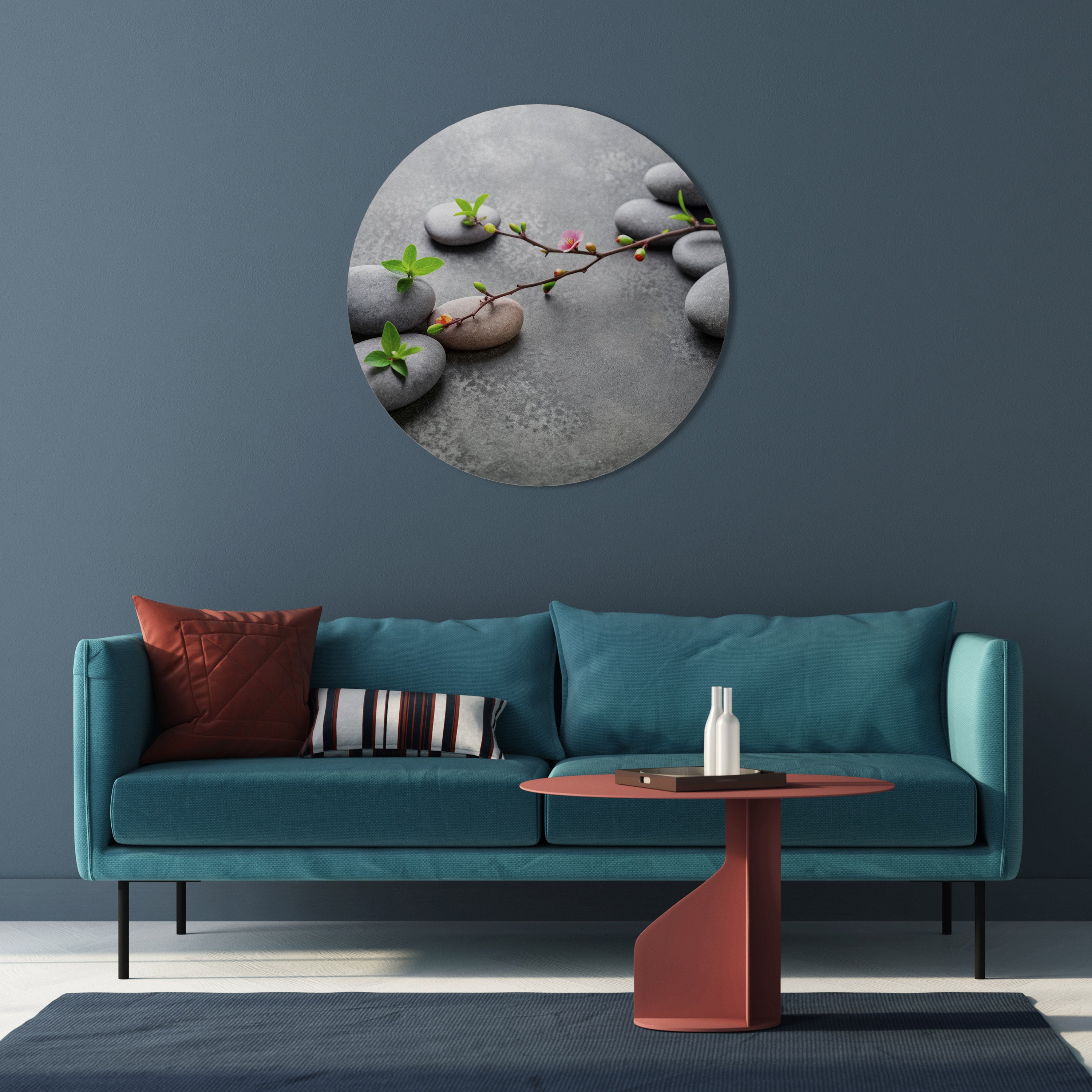 PIEDRAS Y FLORES Arte de pared redondo