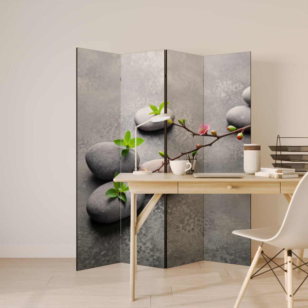 STONES AND BLOSSOMS Biombo de 4 paneles