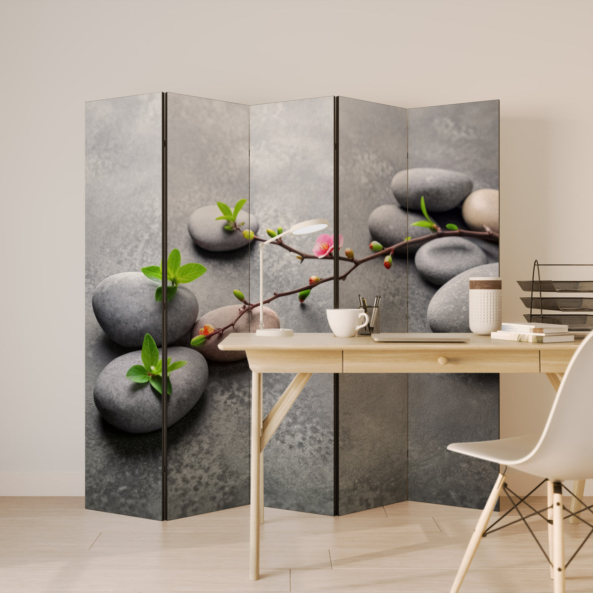 STONES AND BLOSSOMS Biombo de 5 paneles