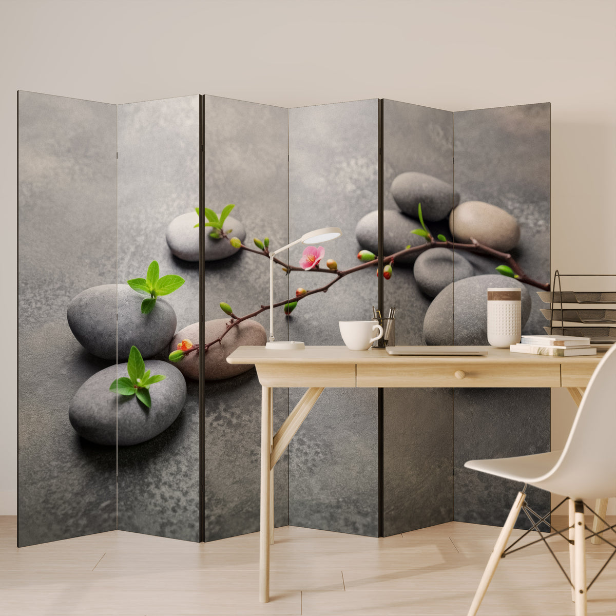 STONES AND BLOSSOMS Biombo de 6 paneles