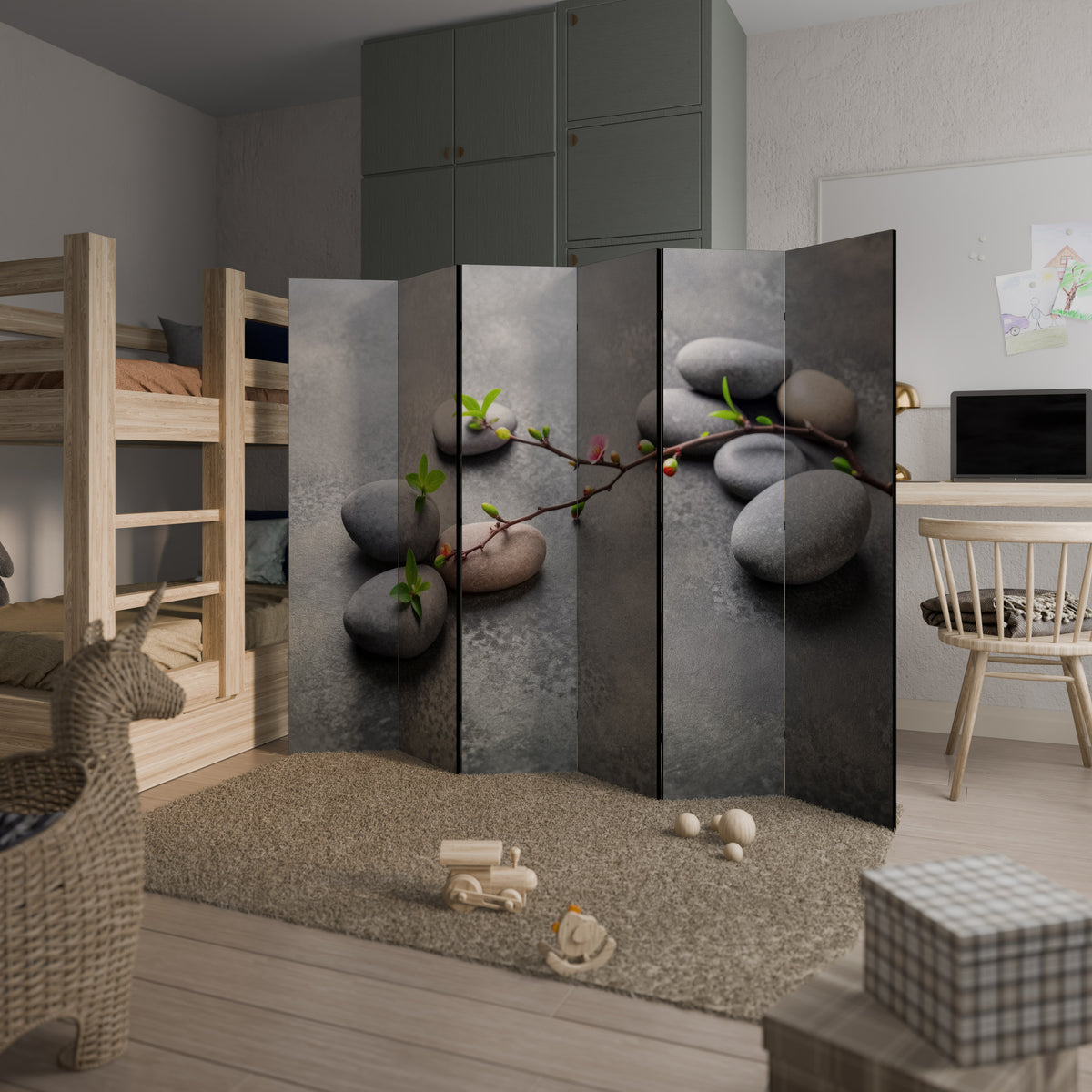 STONES AND BLOSSOMS Biombo de 6 paneles