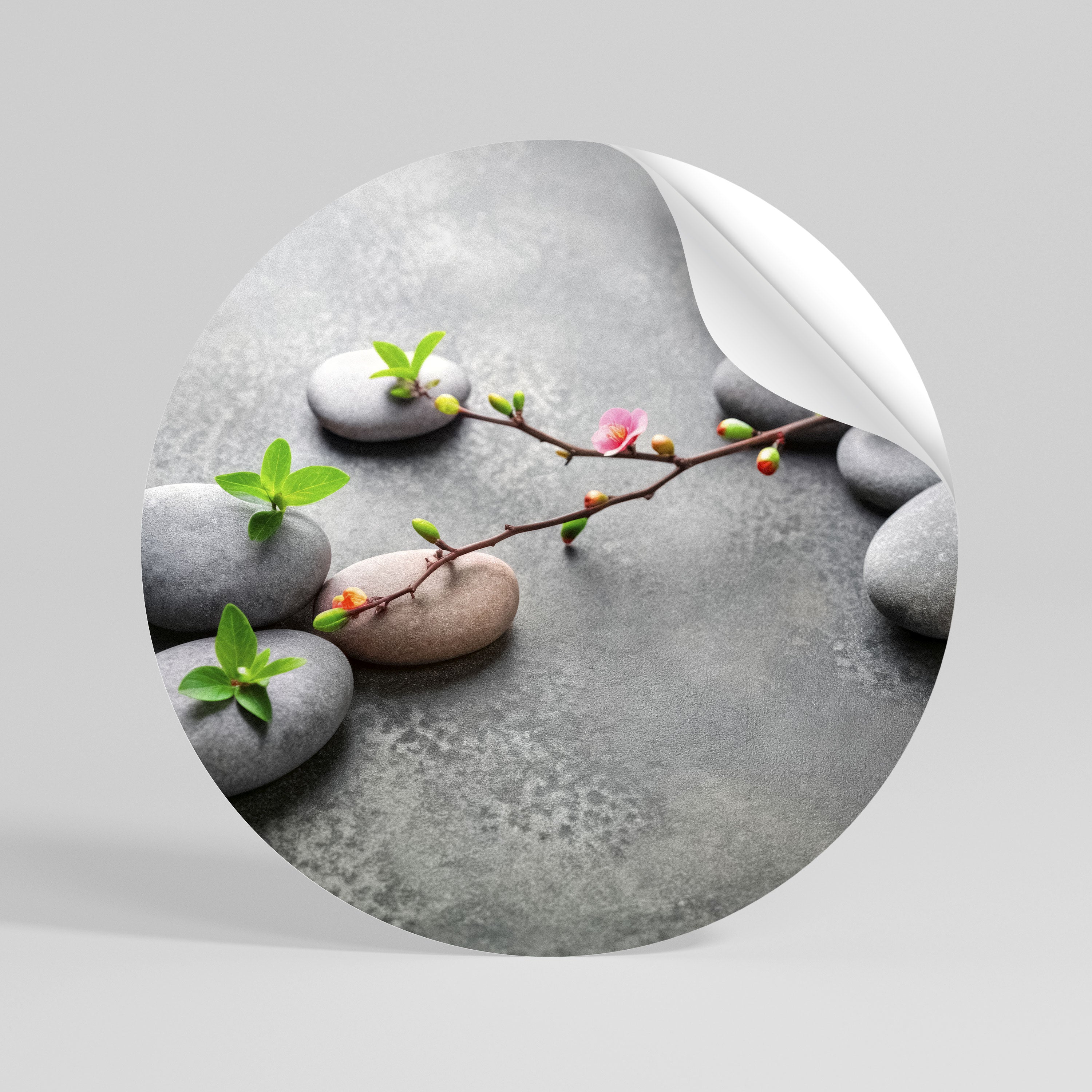 STONES AND BLOSSOMS Peel and Stick Round Sticker