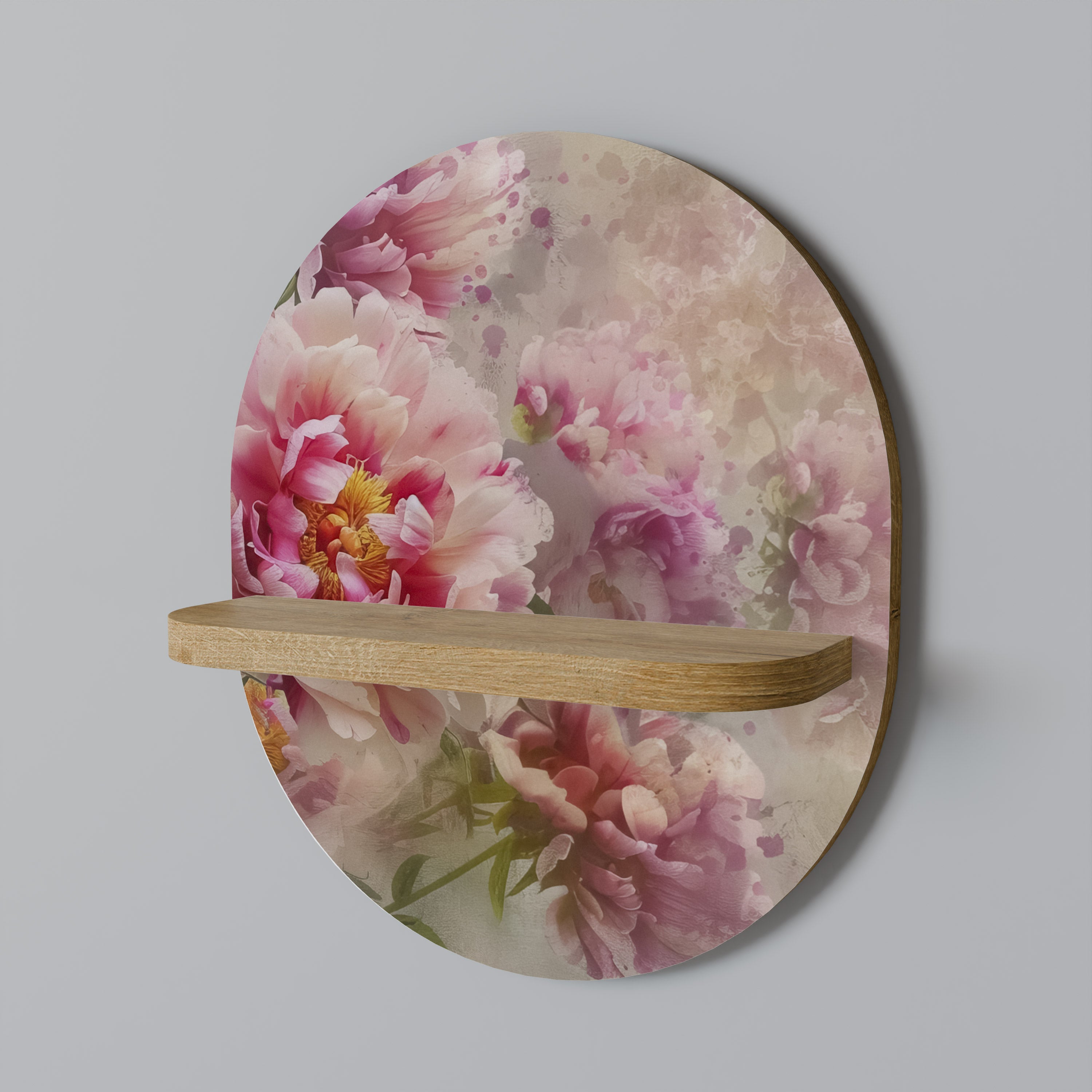 Estantería de arte ovalada PEONY WHISPER con efecto roble