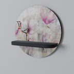 PEONY WHISPER Round Art Shelf In Black Finish