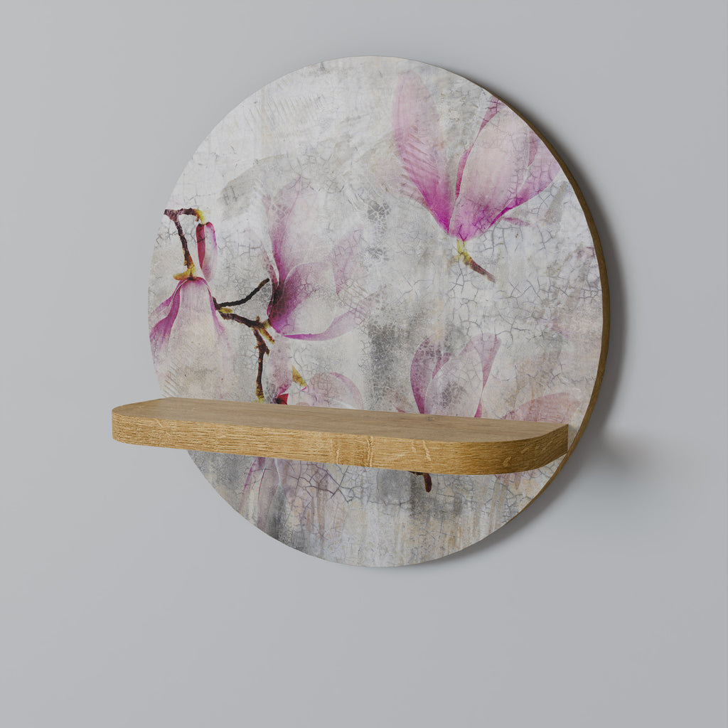 PEONY WHISPER Round Art Shelf In Oak Effect