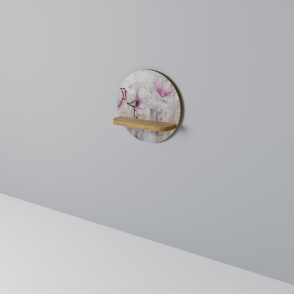 PEONY WHISPER Round Art Shelf In Oak Effect