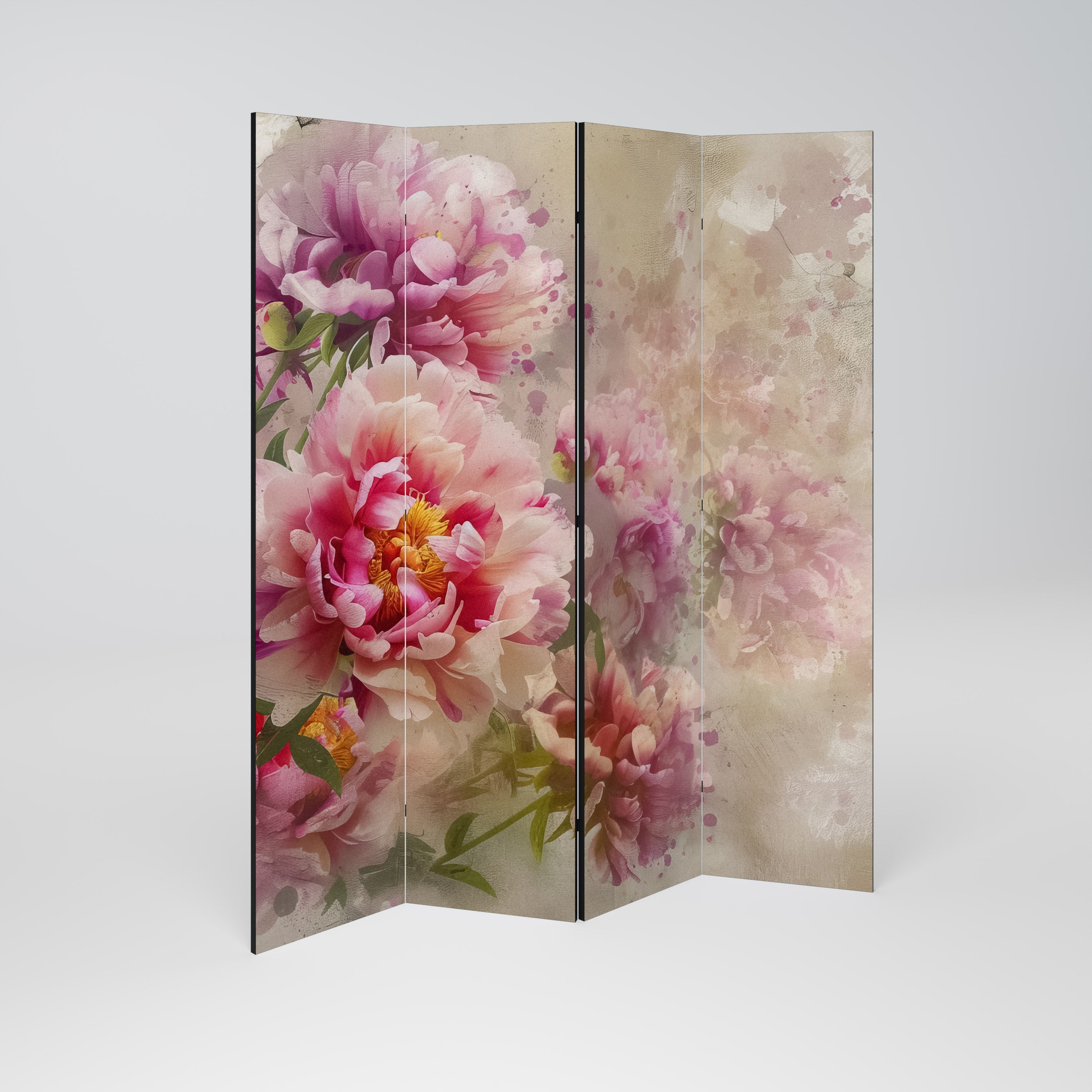 PEONY WHISPER Decorative 4-Panel Room Divider