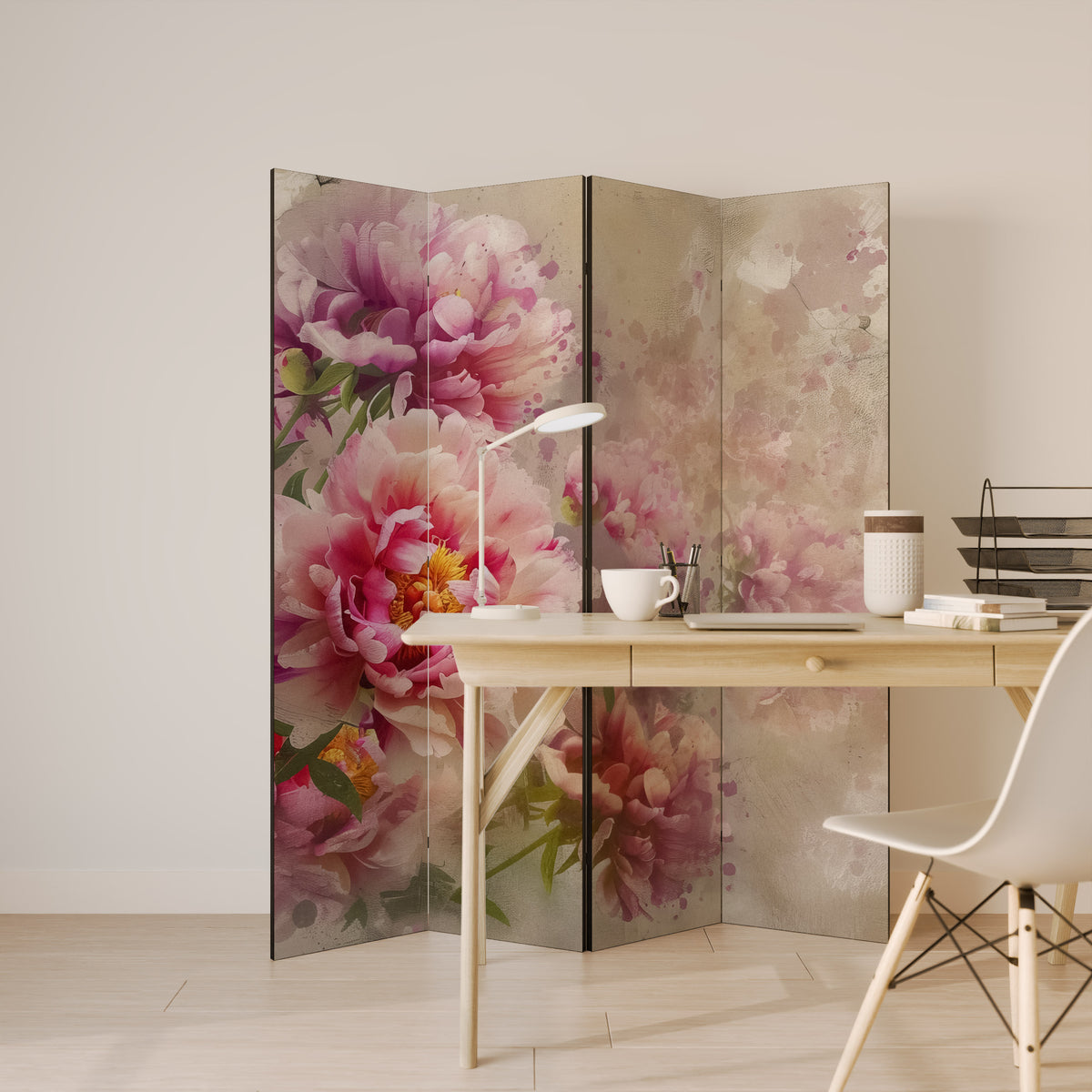 PEONY WHISPER Biombo de 4 paneles