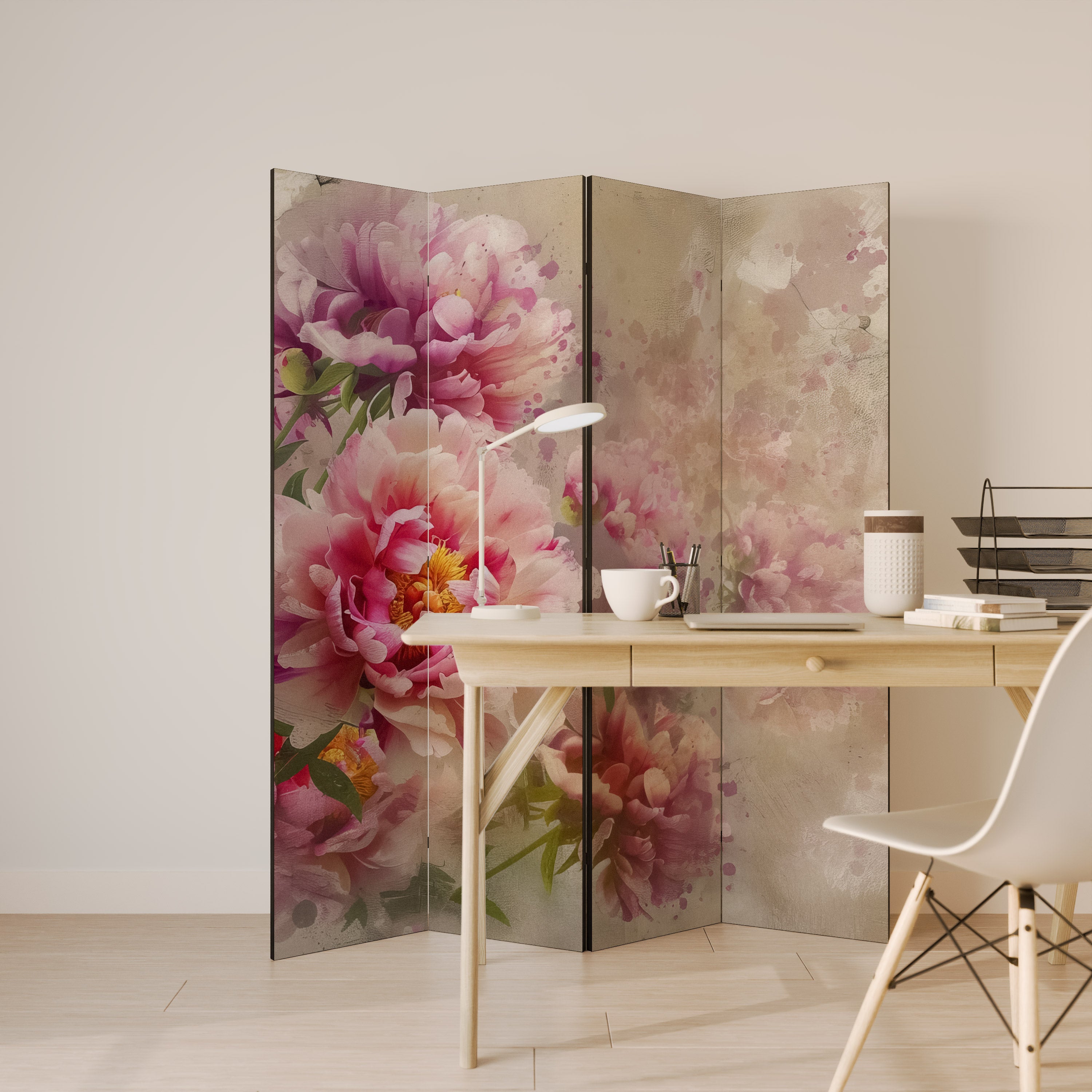 PEONY WHISPER Decorative 4-Panel Room Divider
