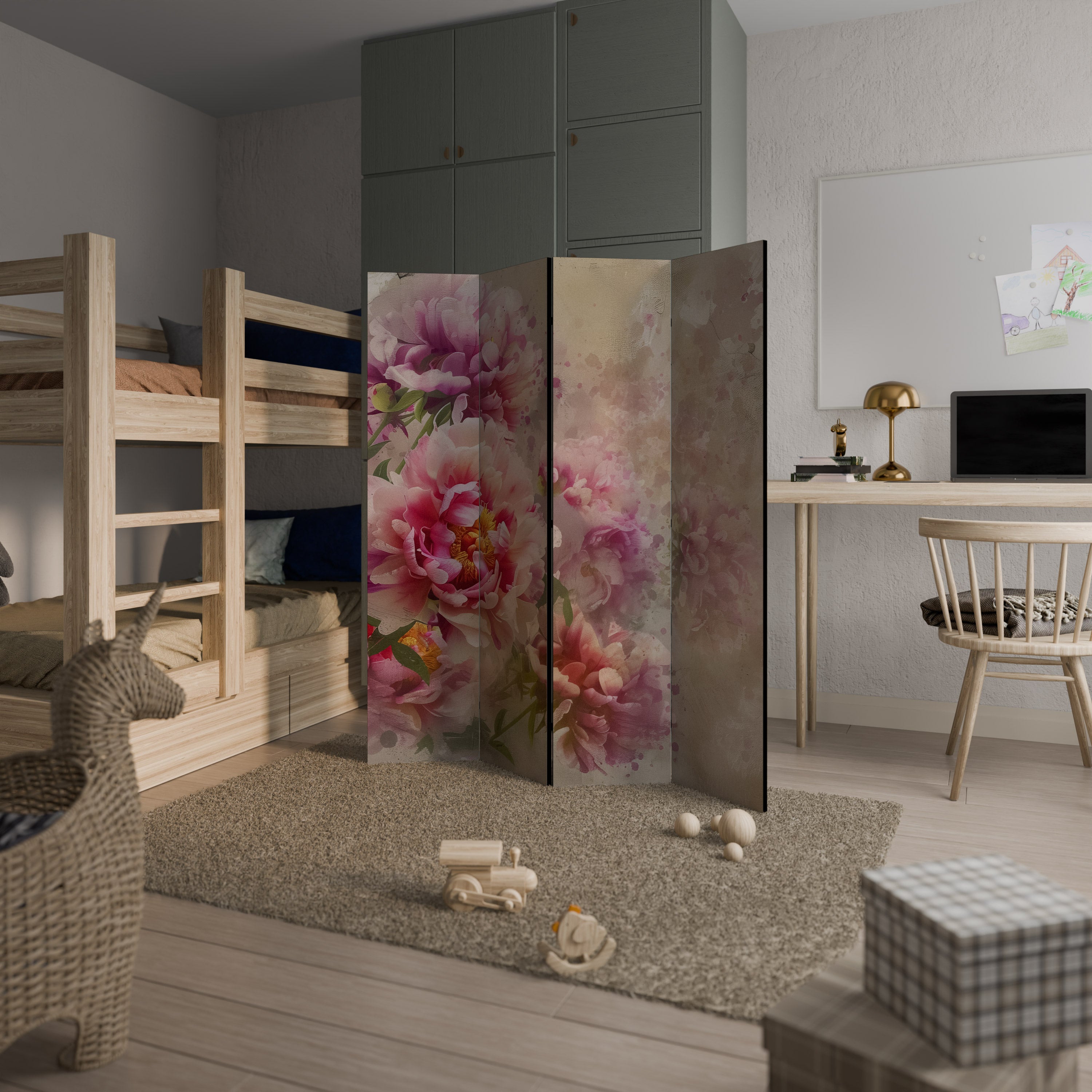 PEONY WHISPER Decorative 4-Panel Room Divider