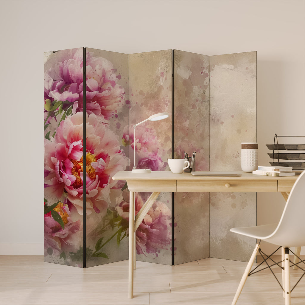 Biombo decorativo de 5 paneles PEONY WHISPER