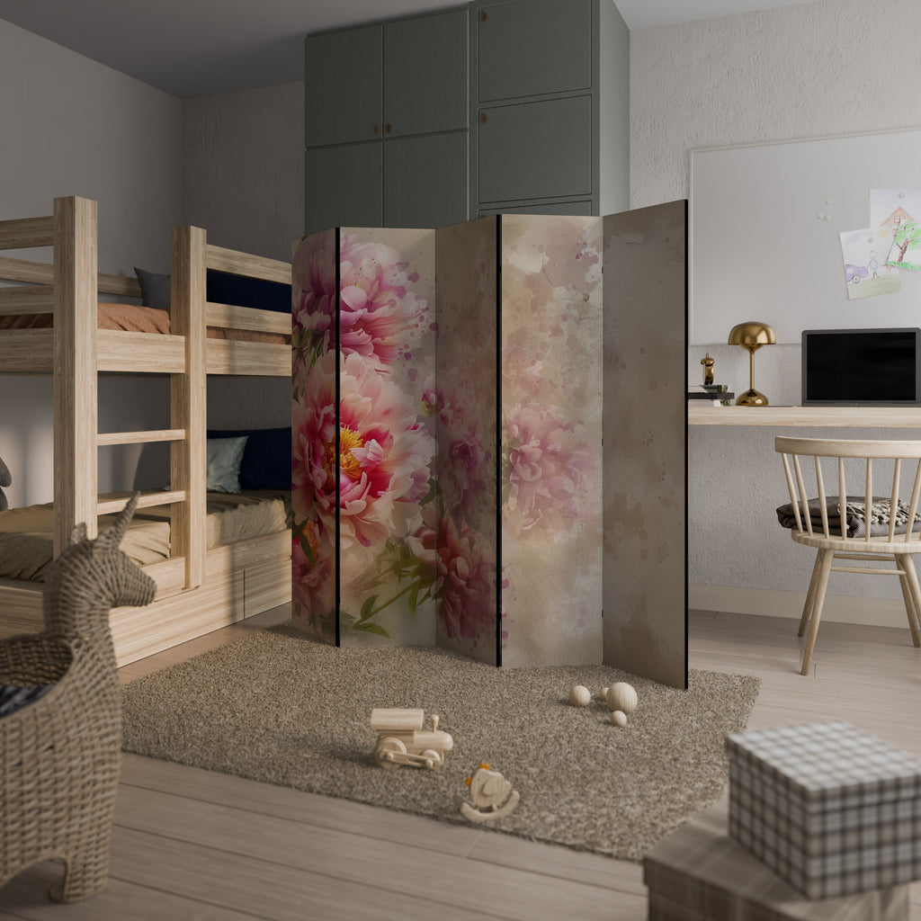 Biombo decorativo de 5 paneles PEONY WHISPER
