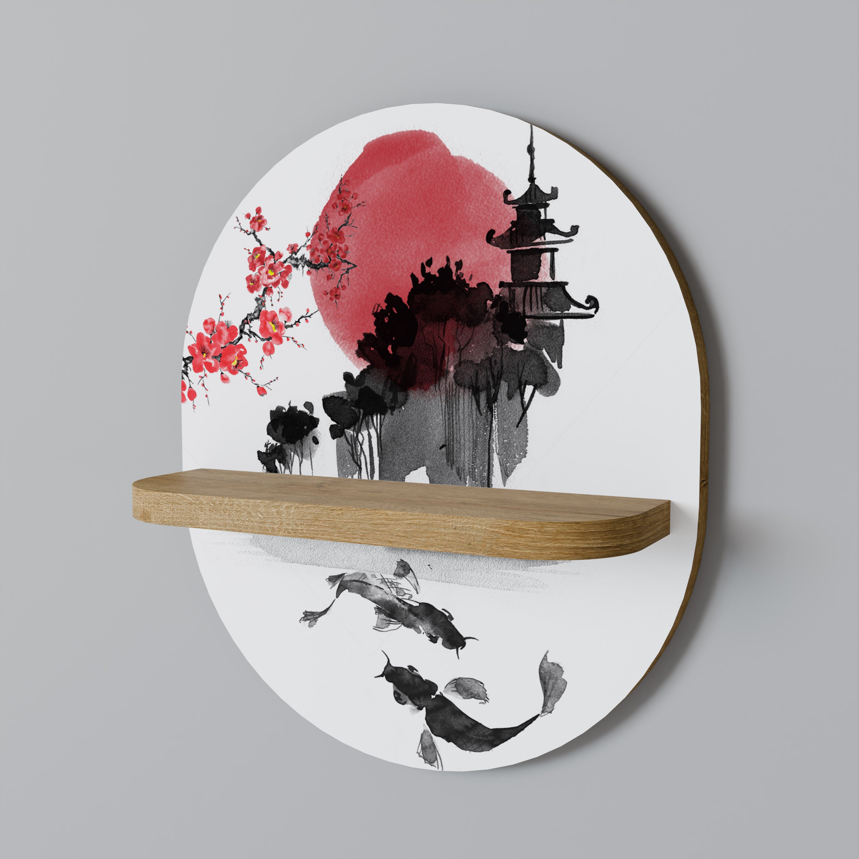 CHERRY SHADOWS Oval Art Shelf In Oak Effect