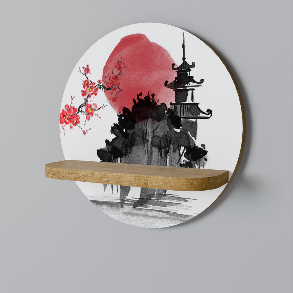 CHERRY SHADOWS Round Art Shelf In Oak Effect