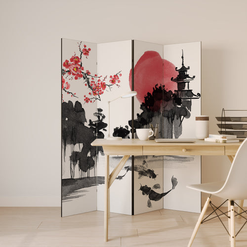 CHERRY SHADOWS Decorative 4-Panel Room Divider