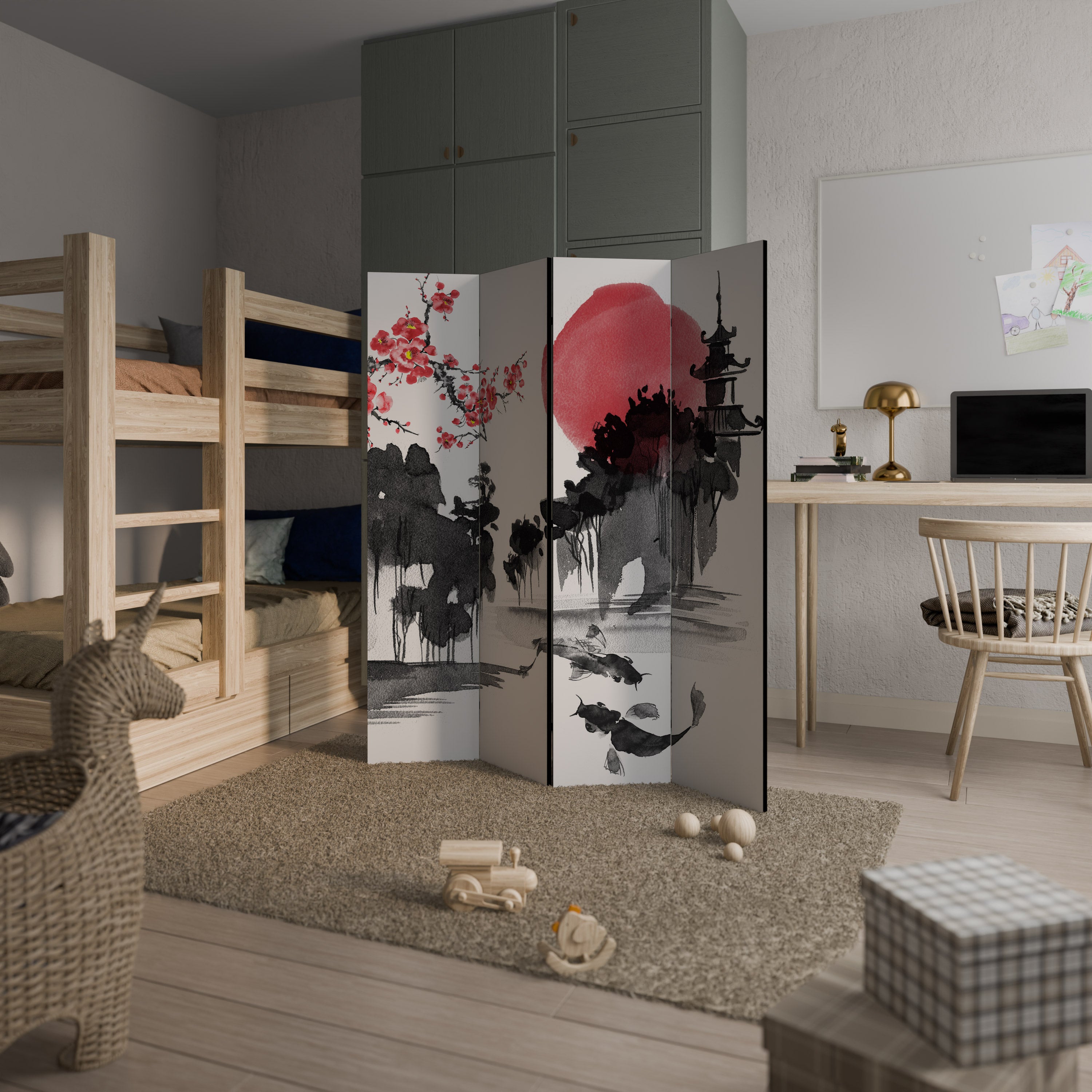 CHERRY SHADOWS Decorative 4-Panel Room Divider