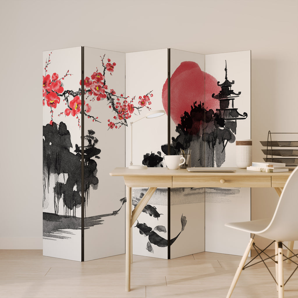 CHERRY SHADOWS Decorative 5-Panel Room Divider