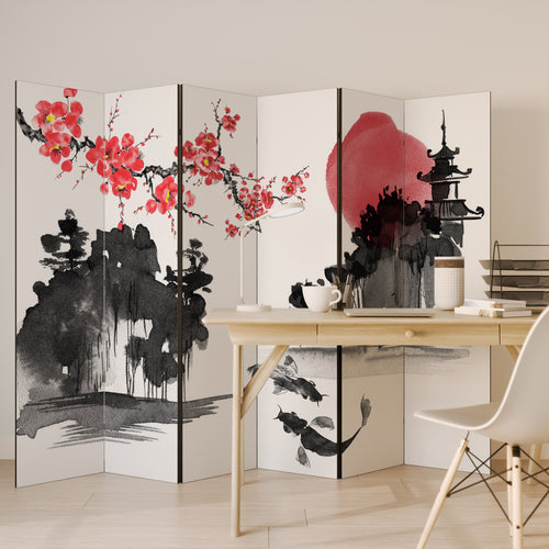 CHERRY SHADOWS Decorative 6-Panel Room Divider