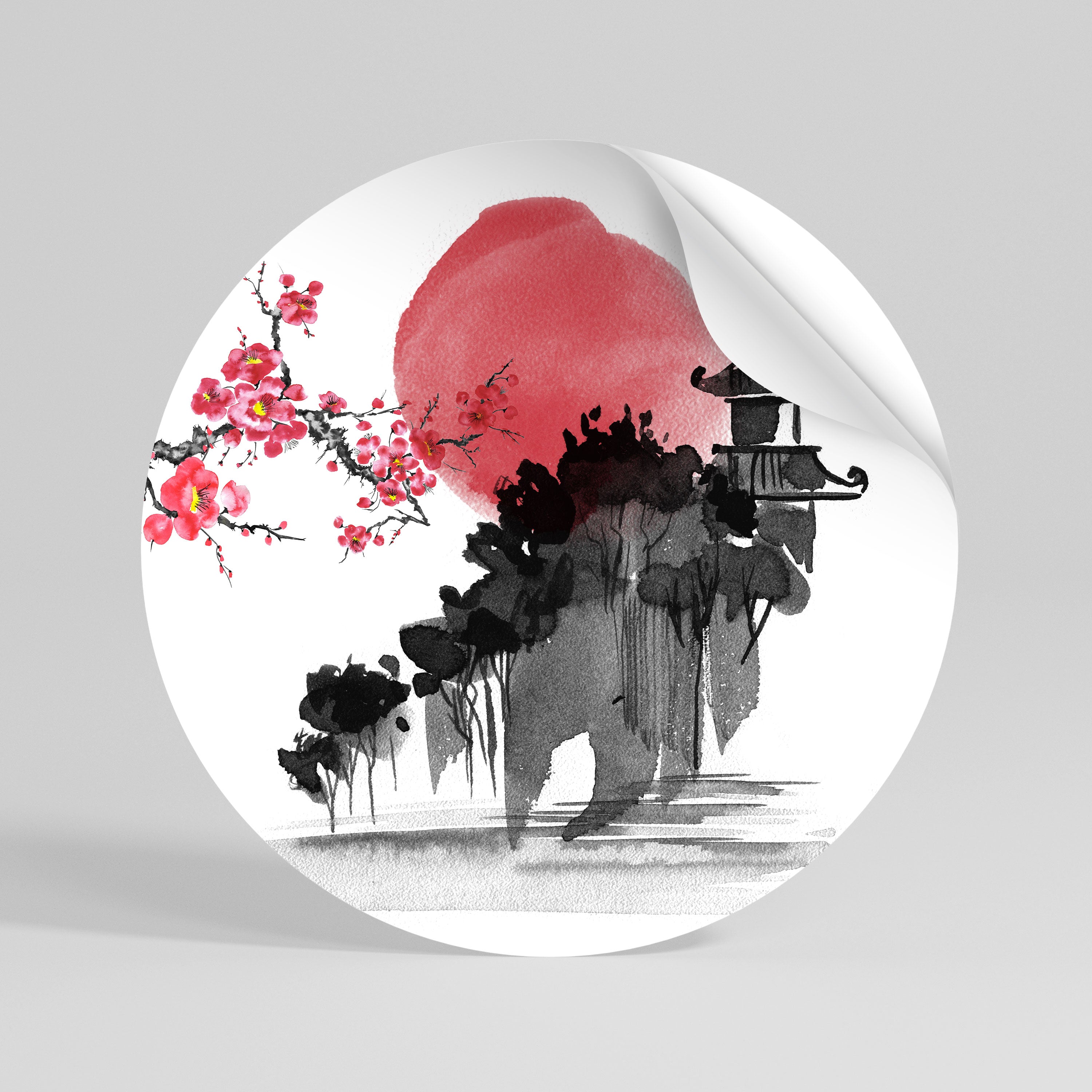 CHERRY SHADOWS Peel and Stick Round Sticker
