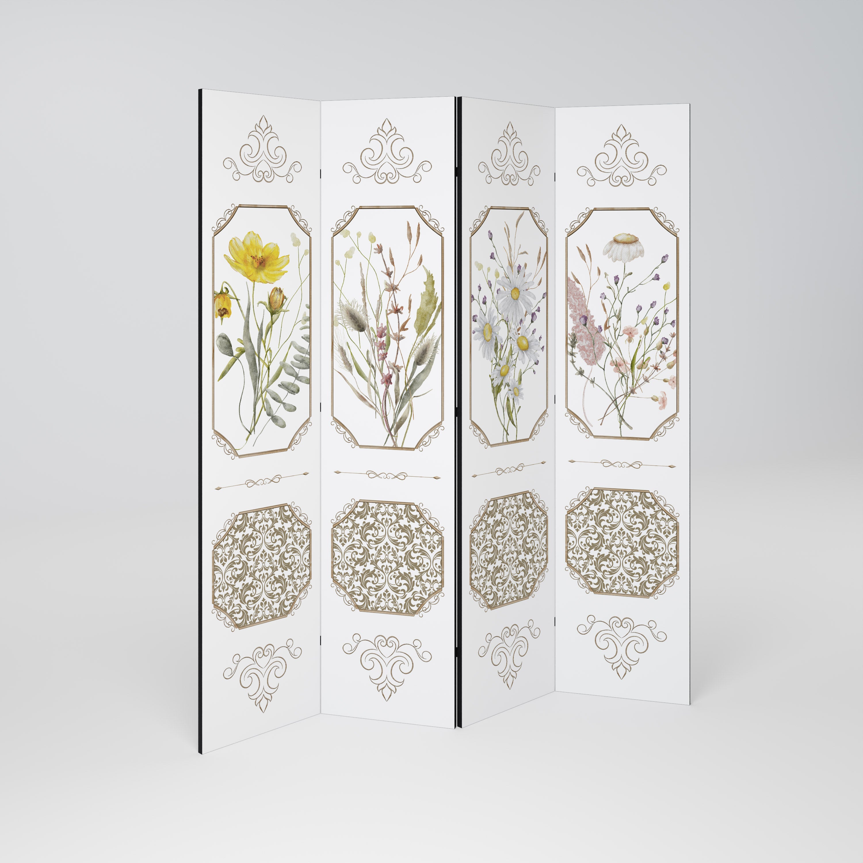ELEGANT BOTANICAL TAPESTRY Biombo de 4 paneles