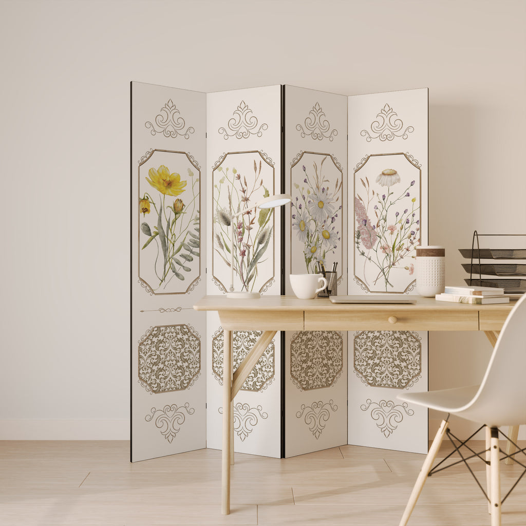 ELEGANT BOTANICAL TAPESTRY Decorative 4-Panel Room Divider