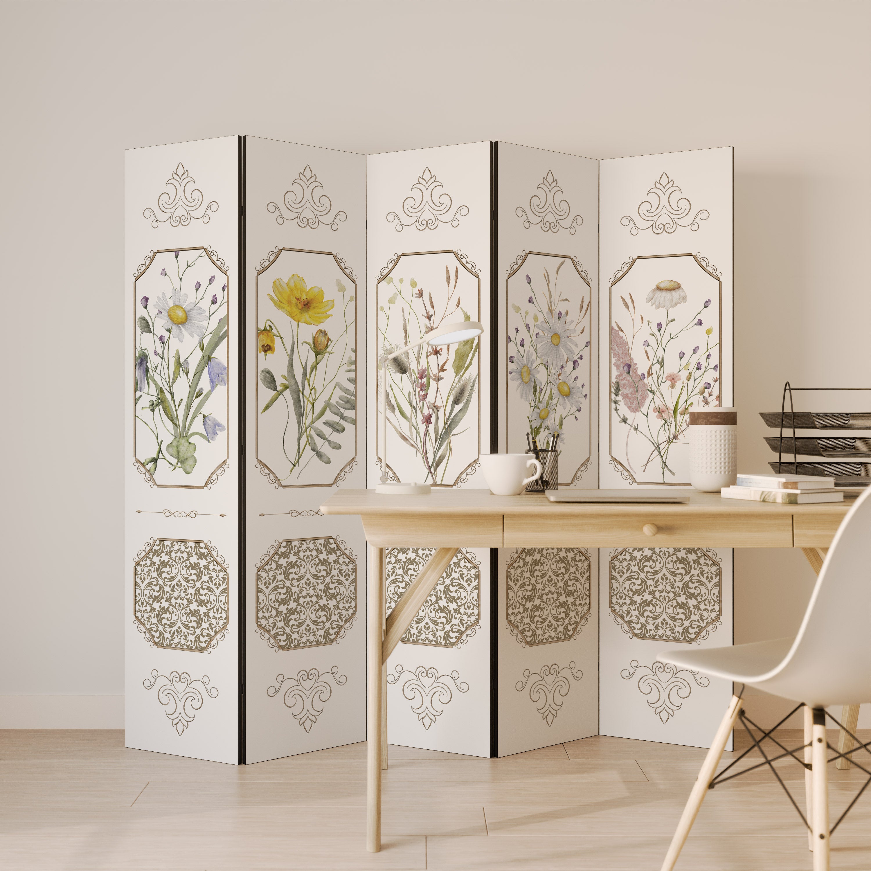 ELEGANT BOTANICAL TAPESTRY 5-Panel Room Divider