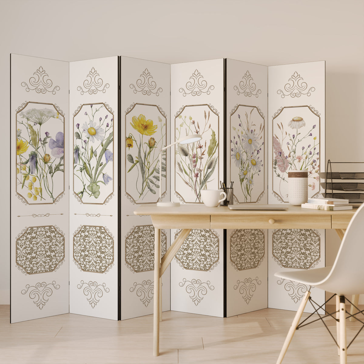 ELEGANT BOTANICAL TAPESTRY Biombo de 6 paneles