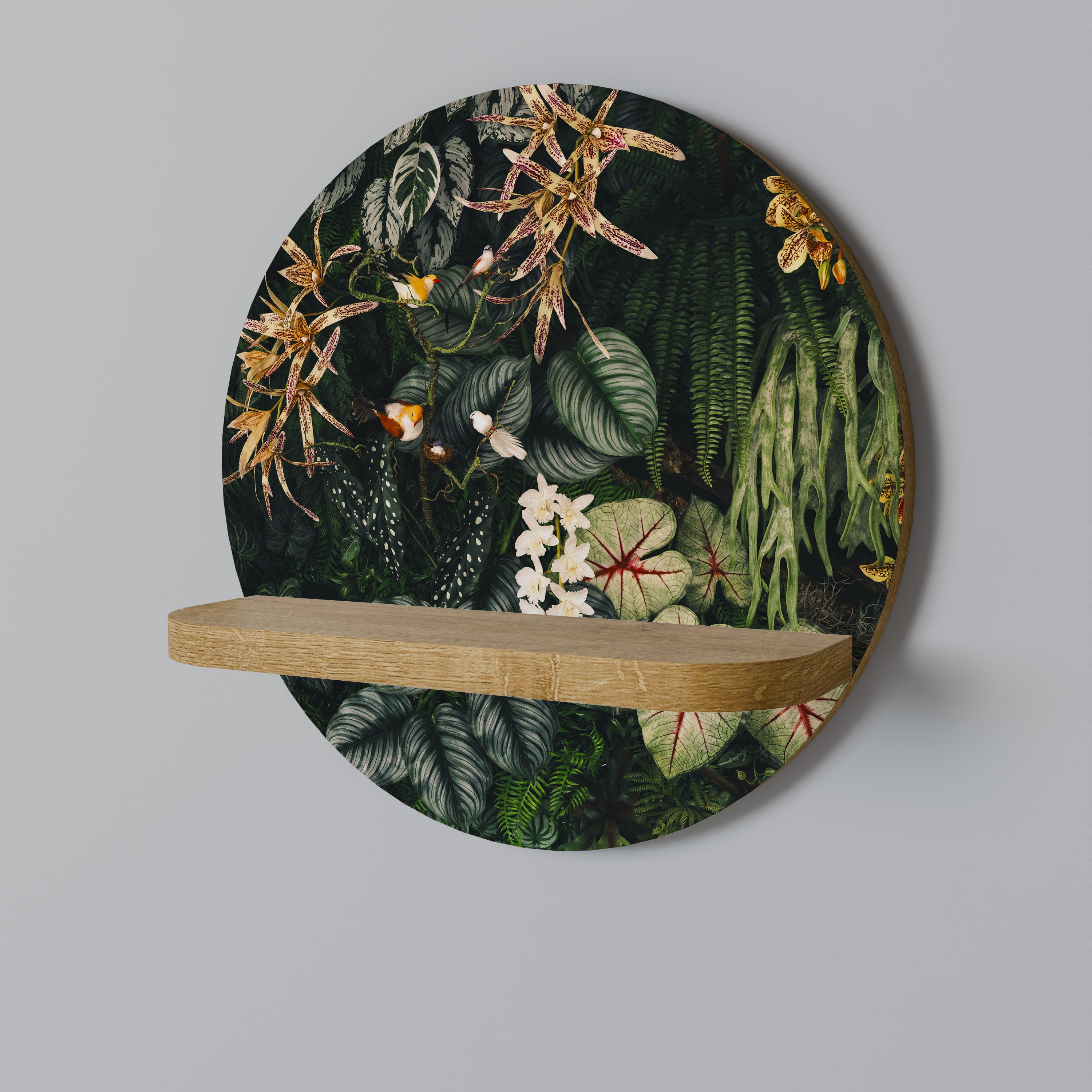 SILENT WILDERNESS Round Art Shelf In Oak Effect