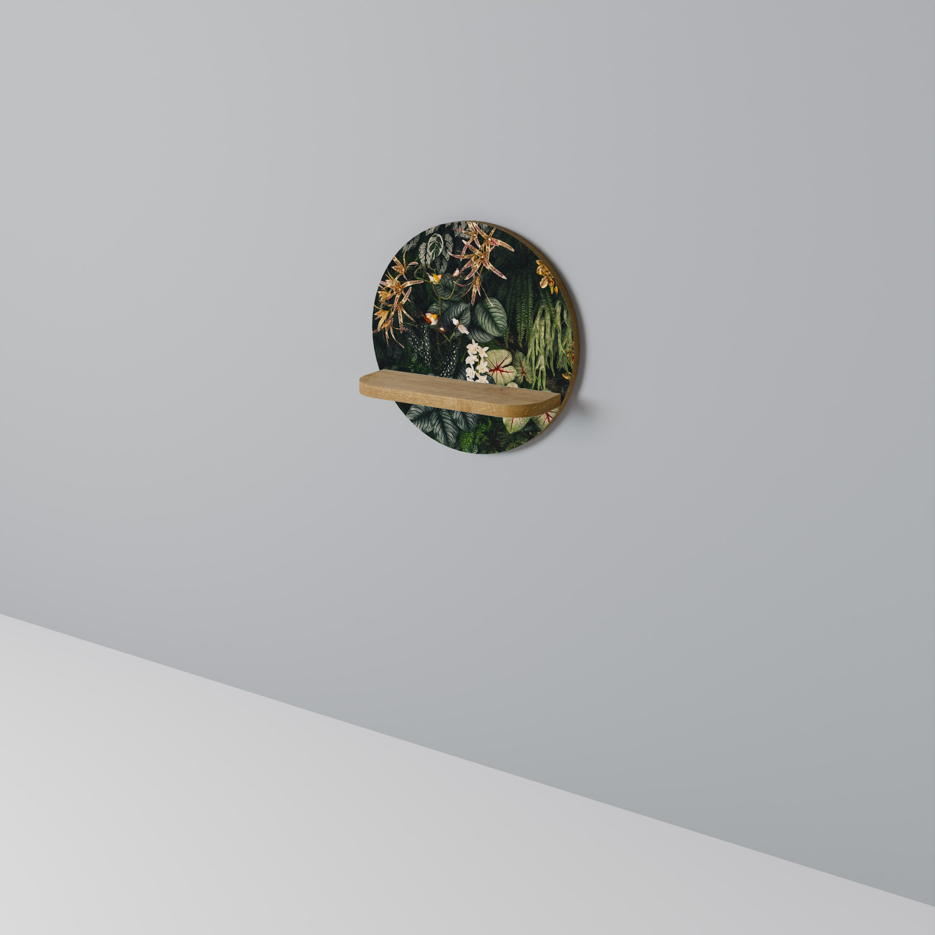 SILENT WILDERNESS Round Art Shelf In Oak Effect
