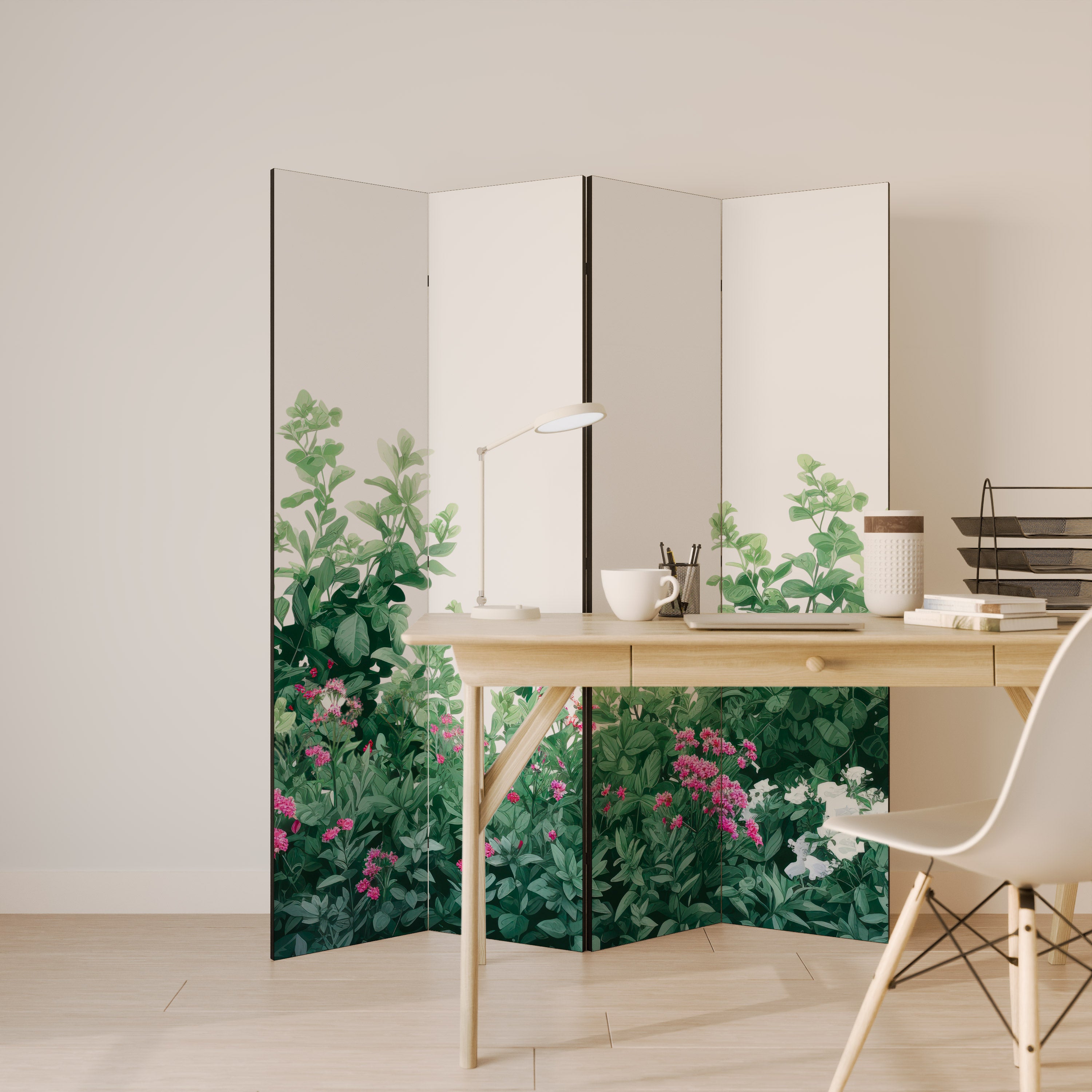 FLORAL SERENITY BARRIER Decorative 4-Panel Room Divider