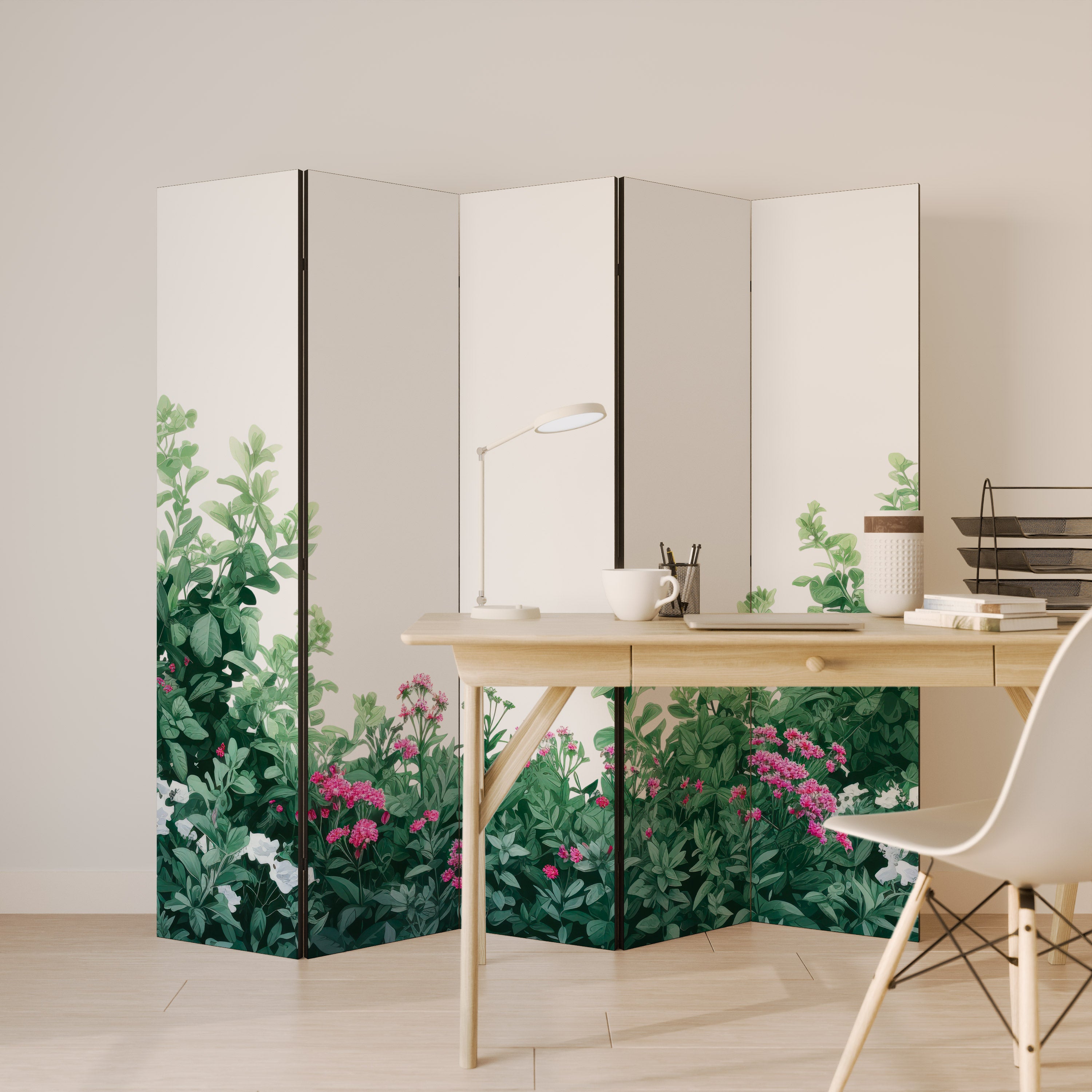 FLORAL SERENITY BARRIER Decorative 5-Panel Room Divider