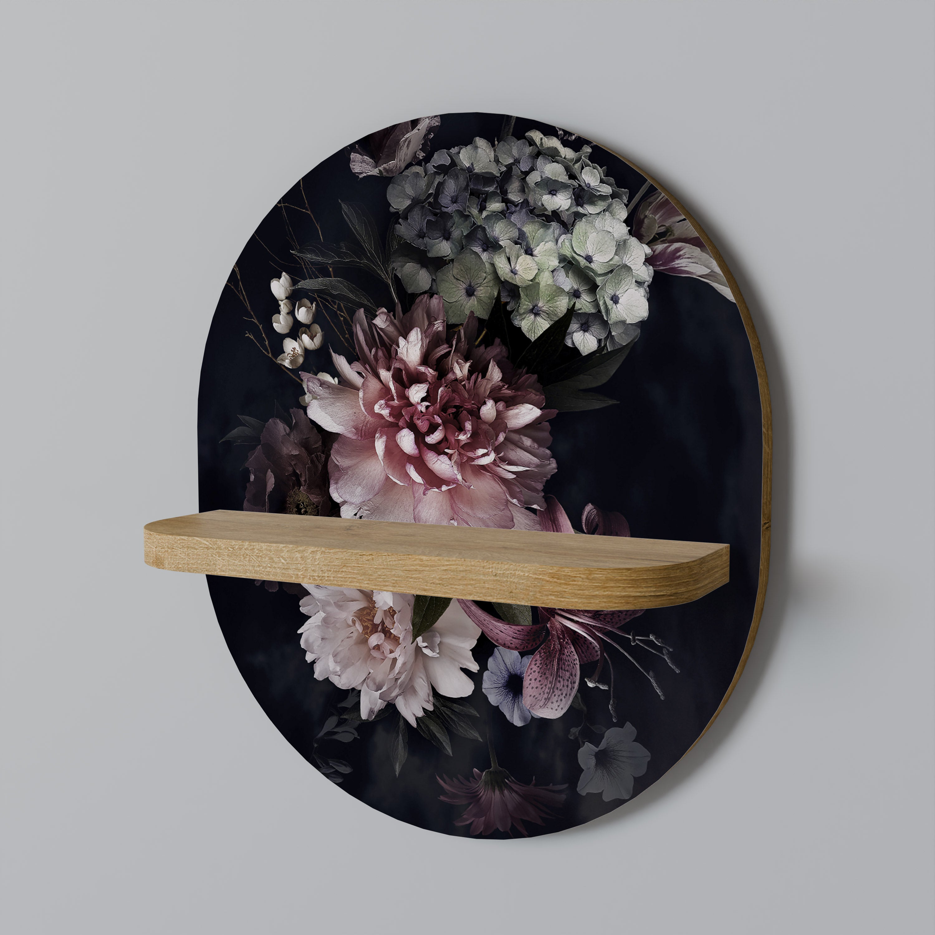 PURE BLOSSOM Oval Art Shelf In Oak Effect