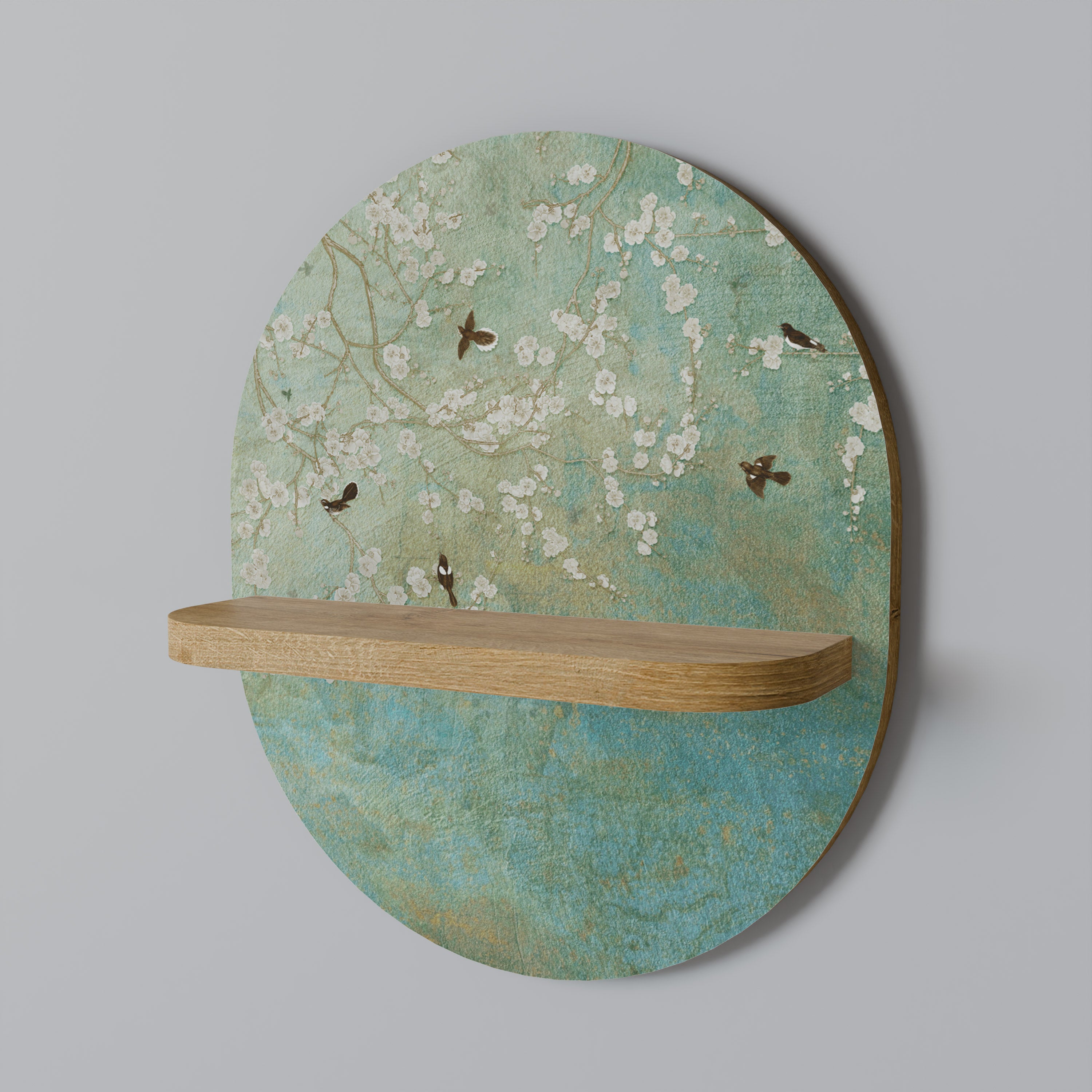 BLOOMING CHARM Oval Art Shelf In Oak Effect