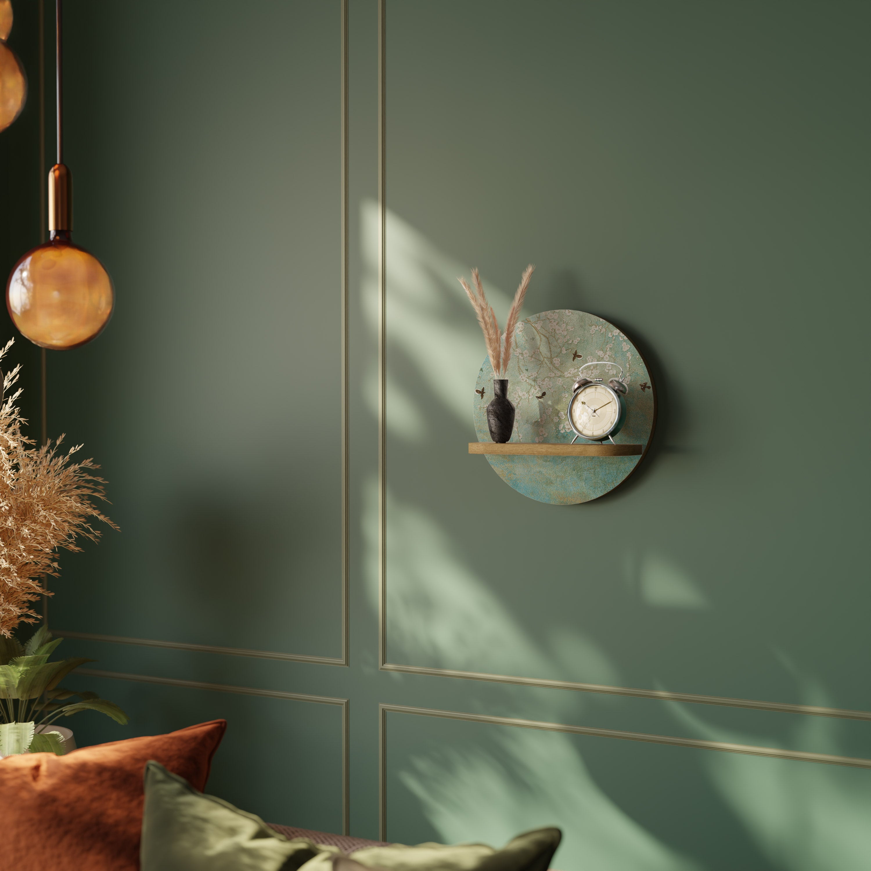BLOOMING CHARM Round Art Shelf In Oak Effect