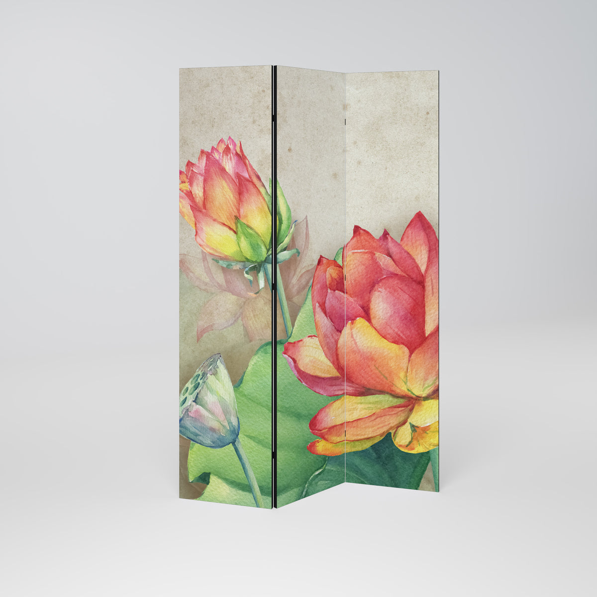 WHISPERING LOTUS BLOOMS Biombo de 3 paneles