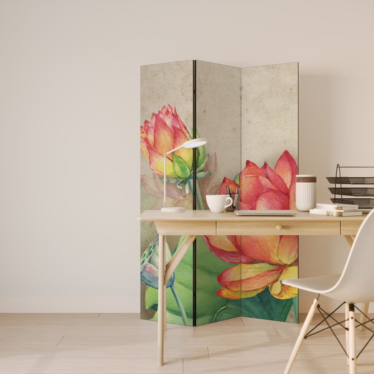 WHISPERING LOTUS BLOOMS Biombo de 3 paneles