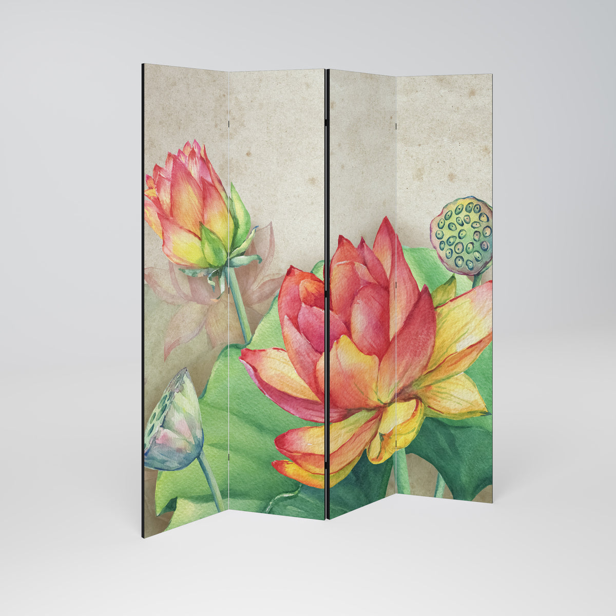 WHISPERING LOTUS BLOOMS Biombo de 4 paneles