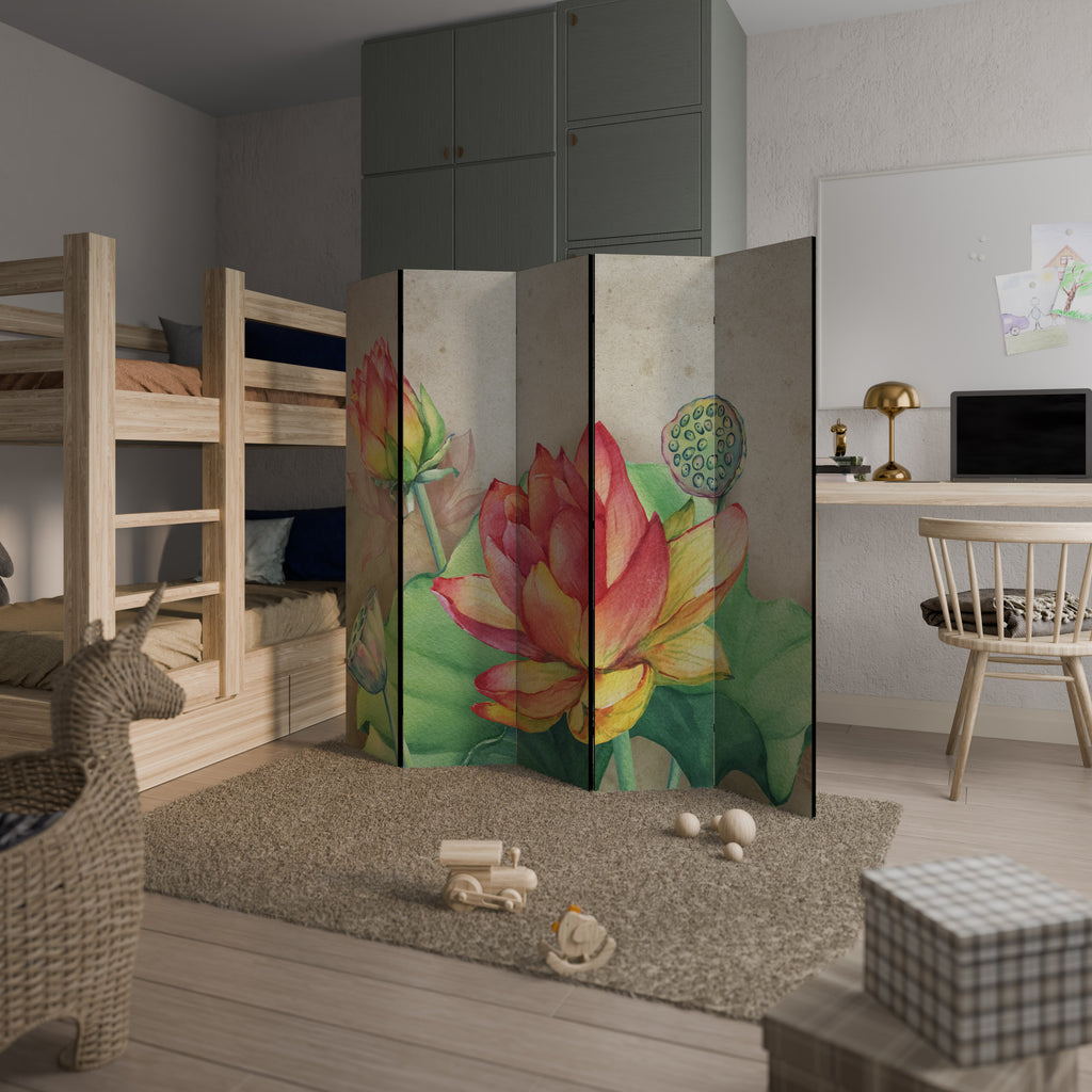 WHISPERING LOTUS BLOOMS Biombo de 5 paneles