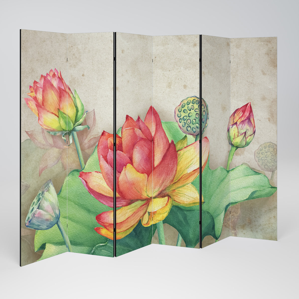 WHISPERING LOTUS BLOOMS Biombo de 6 paneles