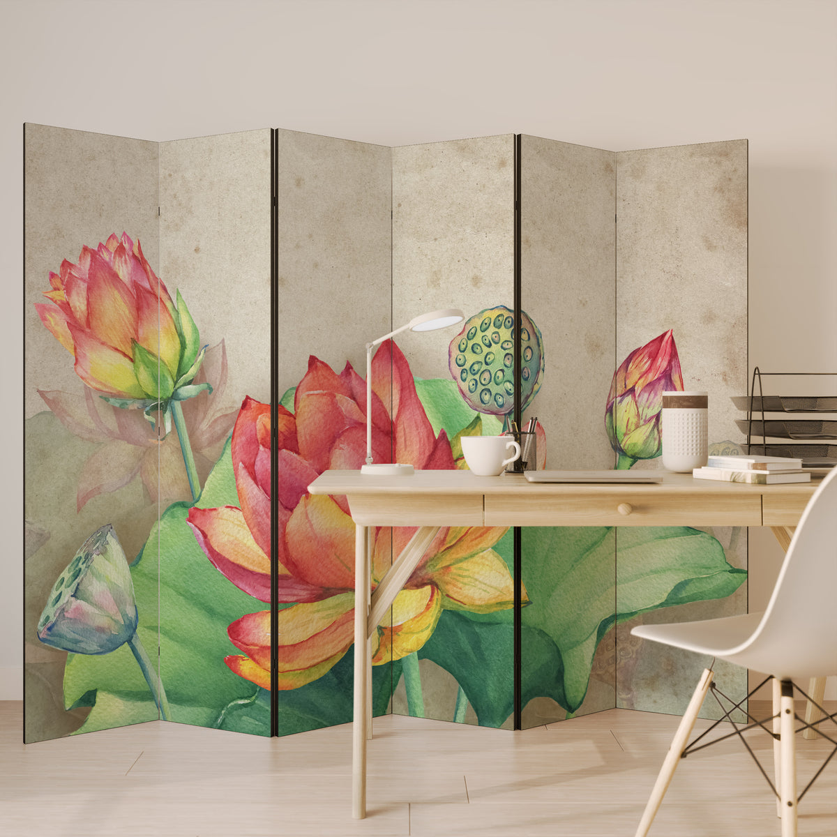 WHISPERING LOTUS BLOOMS Biombo de 6 paneles