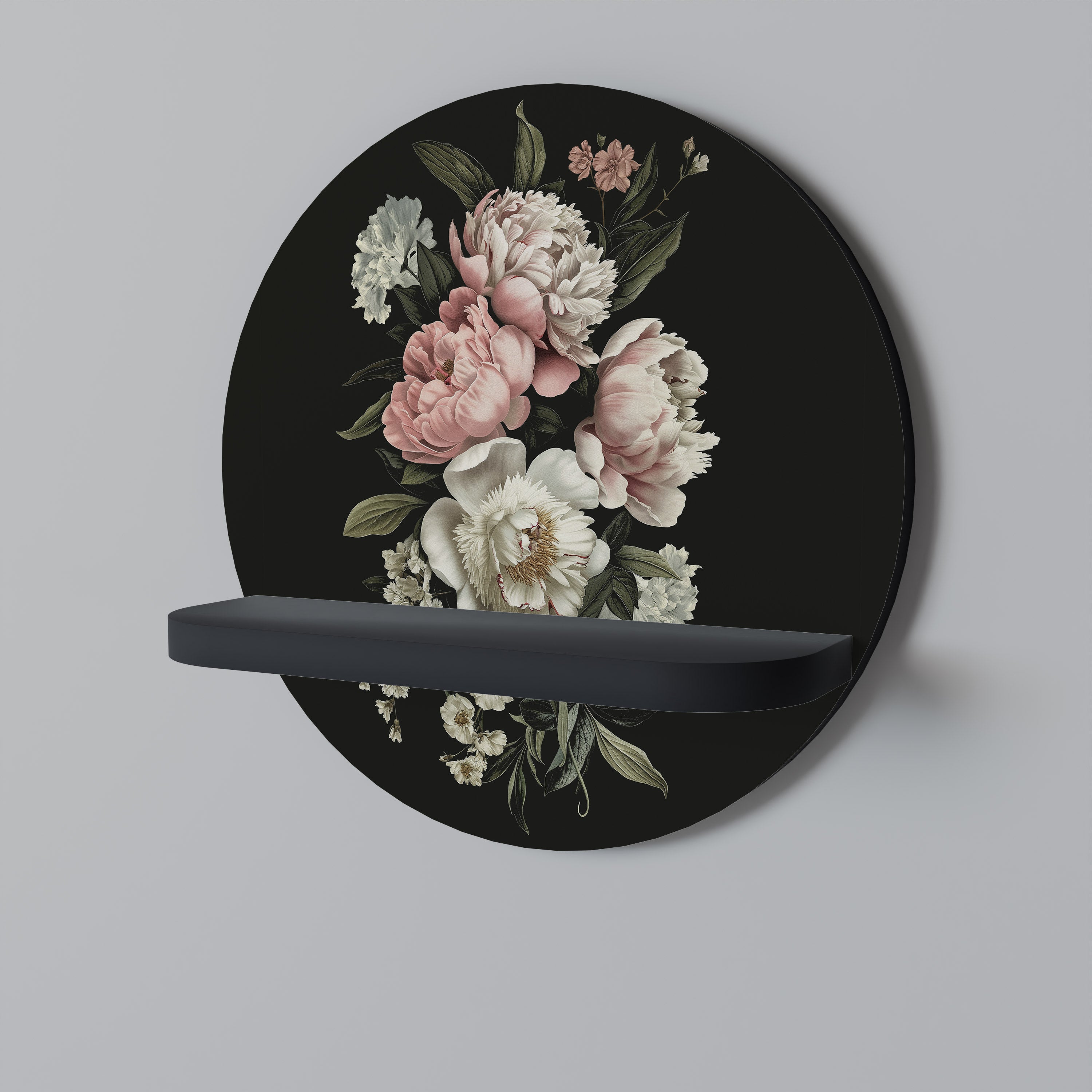 Estantería de arte redonda con acabado negro y lujosa elegancia