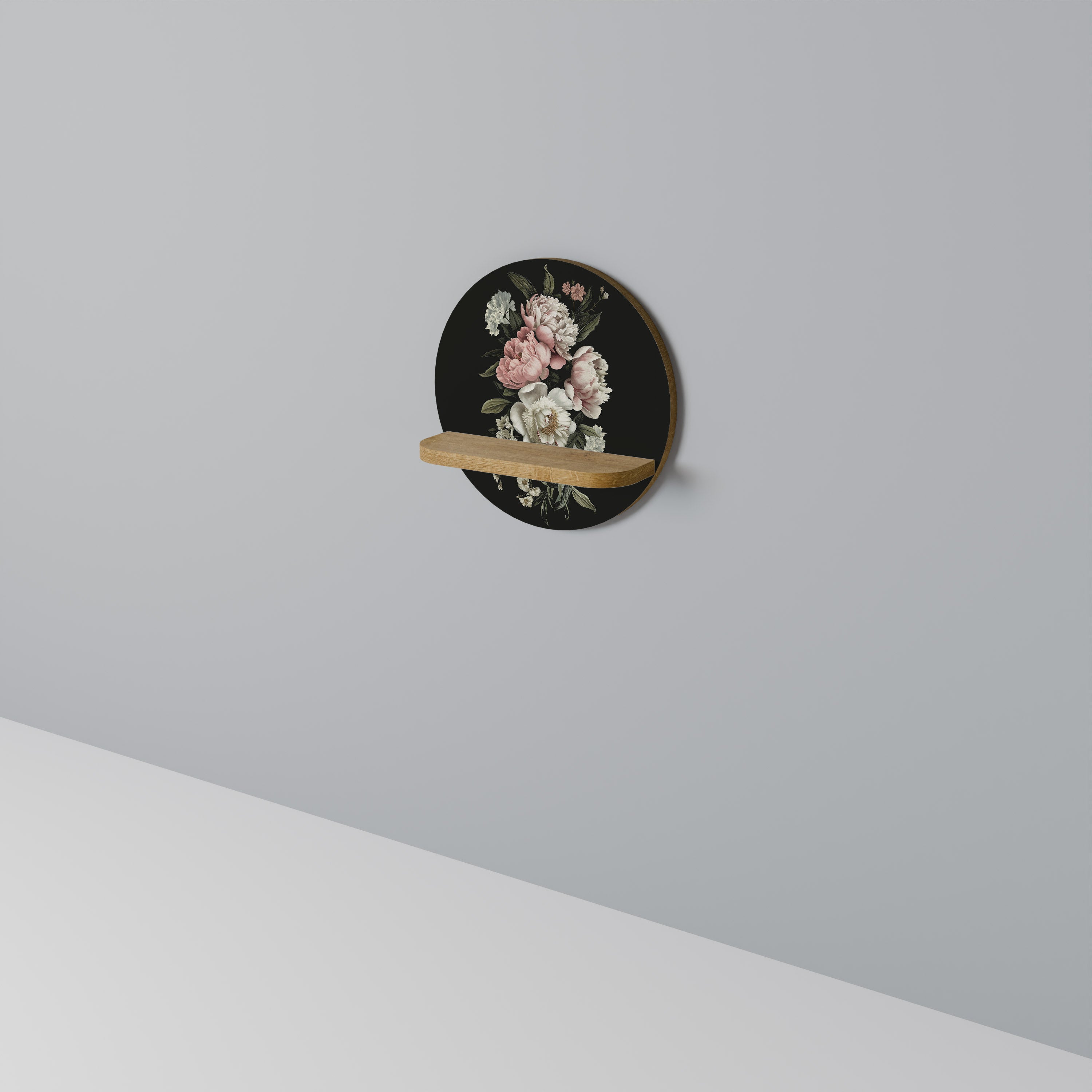 Estantería de arte redonda con efecto roble y elegancia exuberante