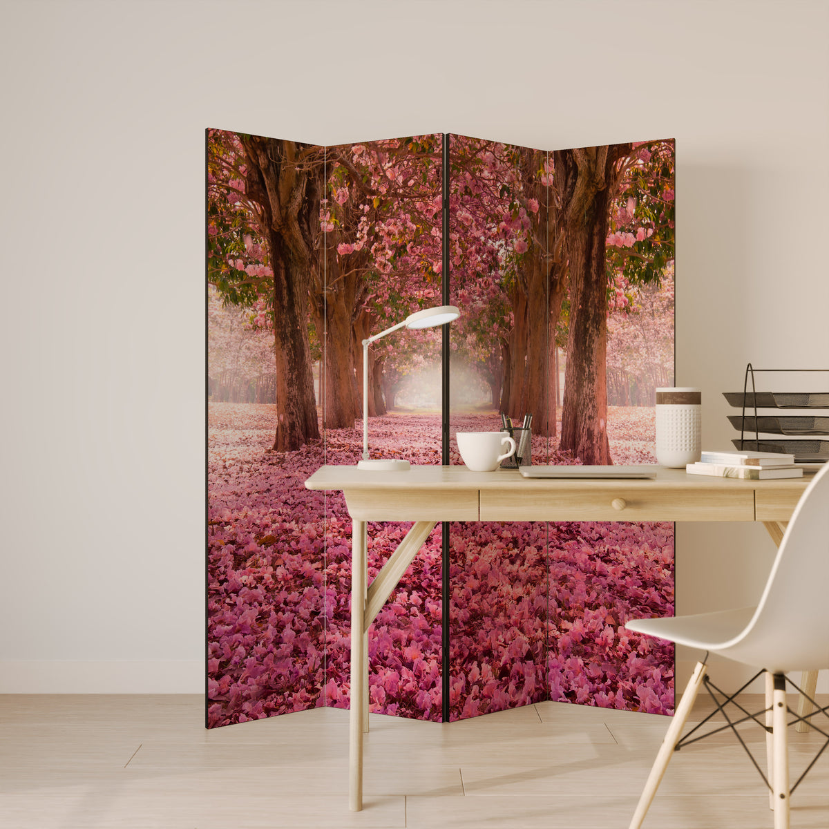 BLOSSOMING PATHWAYS Biombo de 4 paneles
