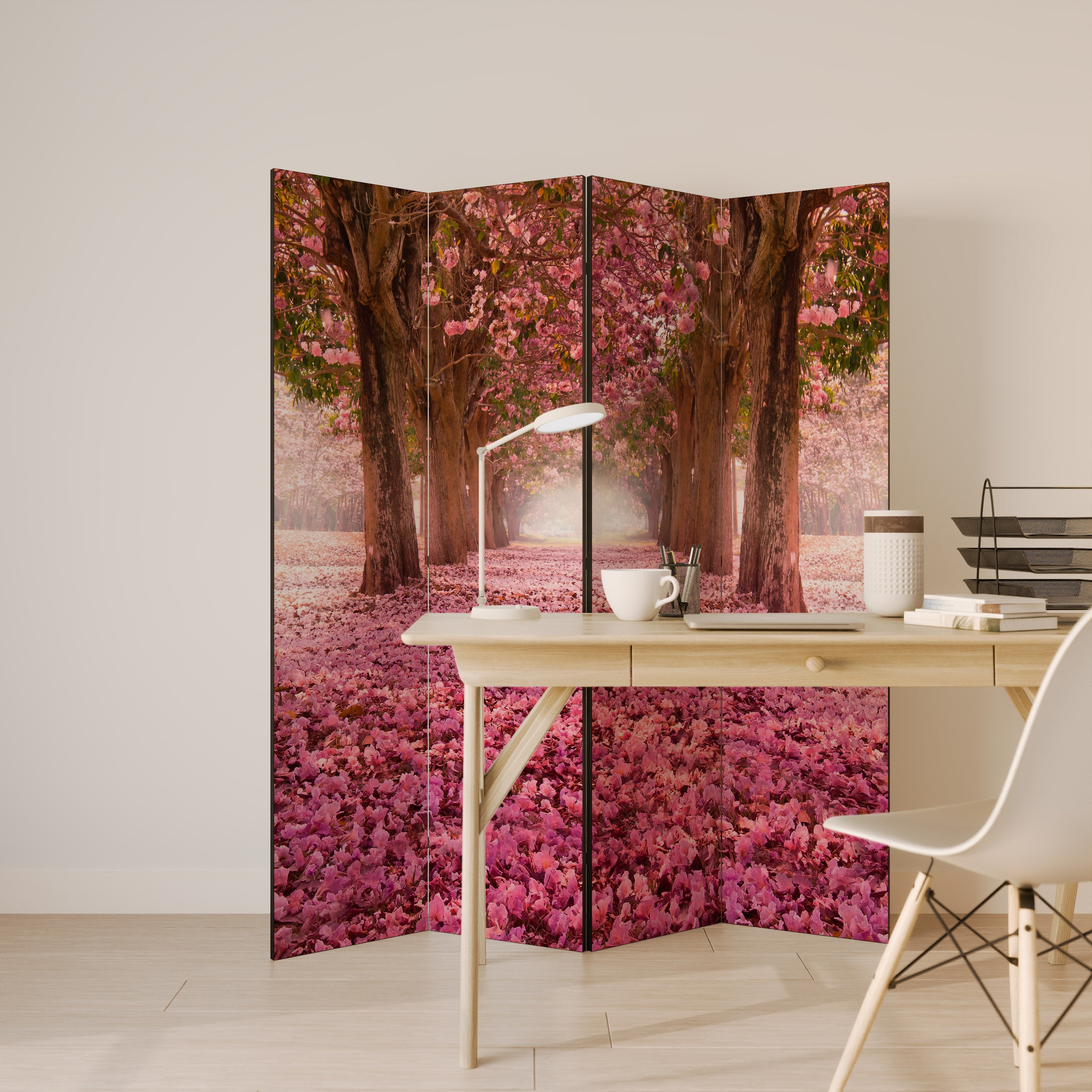 BLOSSOMING PATHWAYS Decorative 4-Panel Room Divider