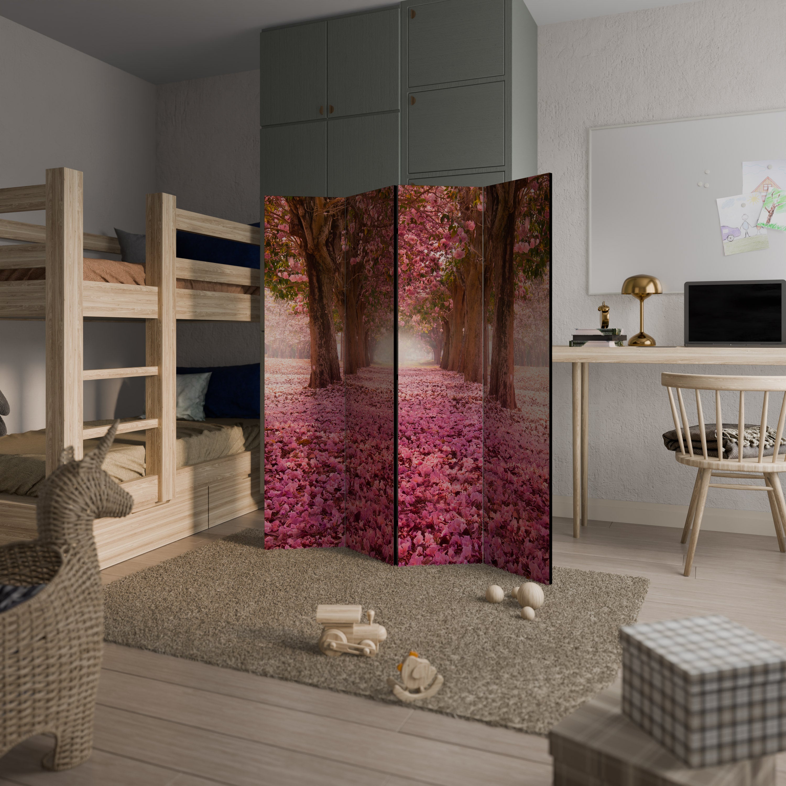 BLOSSOMING PATHWAYS Decorative 4-Panel Room Divider