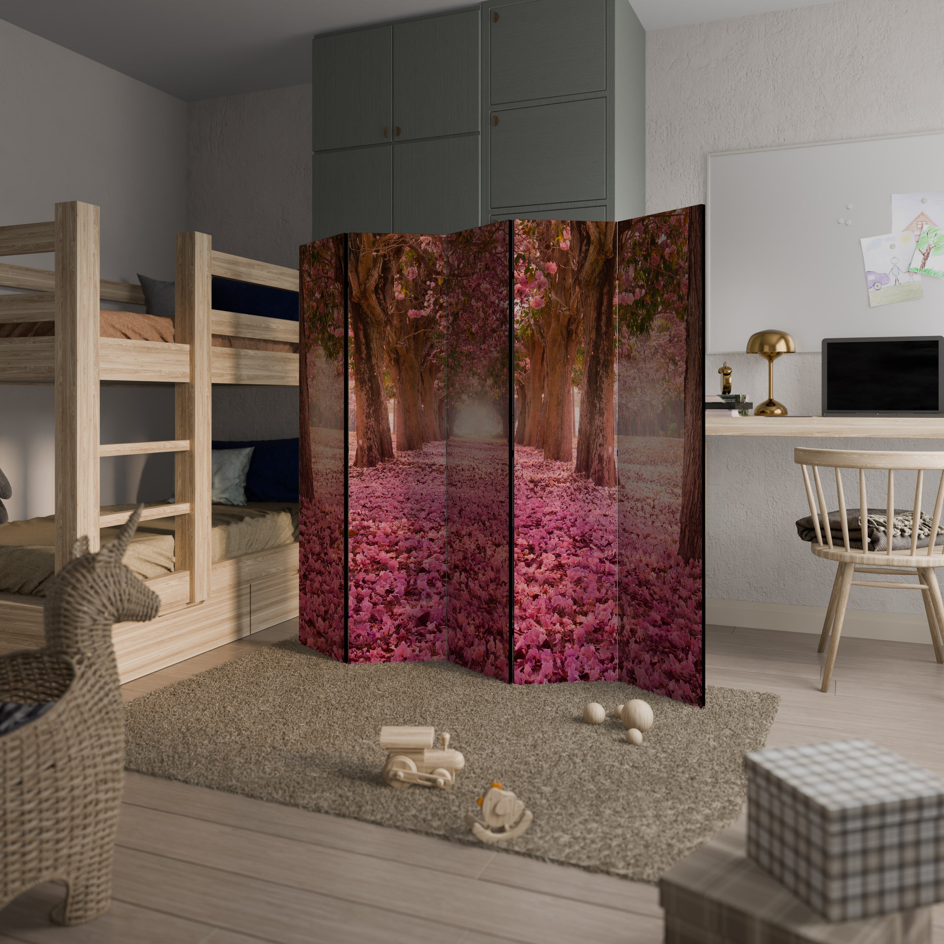BLOSSOMING PATHWAYS Decorative 5-Panel Room Divider